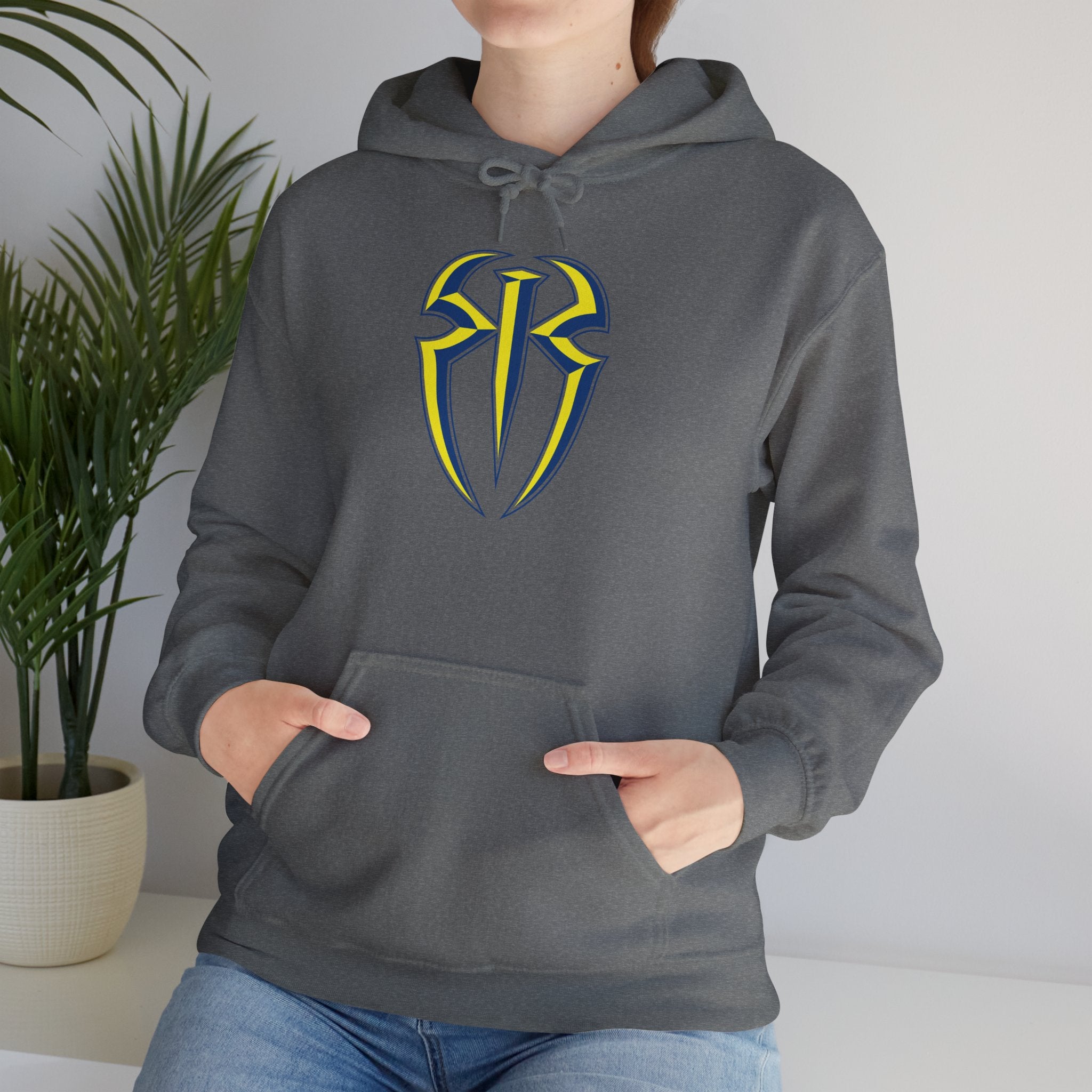 Roman Reigns Blue-Yellow Design Hoodies, Gift for Her - Gift for Him, Sports Fan Wrestling Unisex Hooded Sweatshirt, Casual Outwear