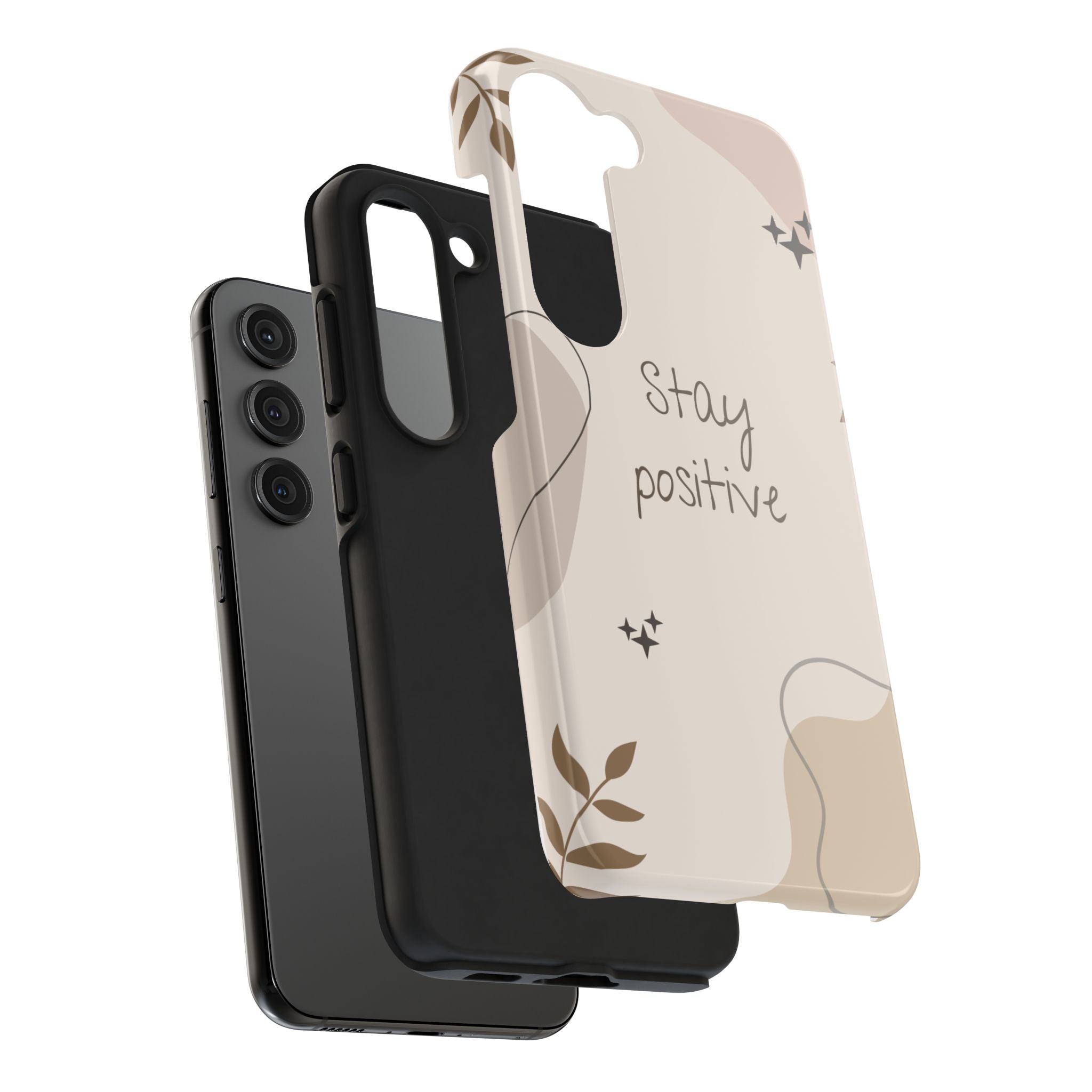 "Stay Positive" Cream Beige Aesthetic Design, Elegant Phone Cases, Stylish Phone Covers, Chic Phone Protectors, Fashionable Case for Her, Trendy Smartphone Accessories