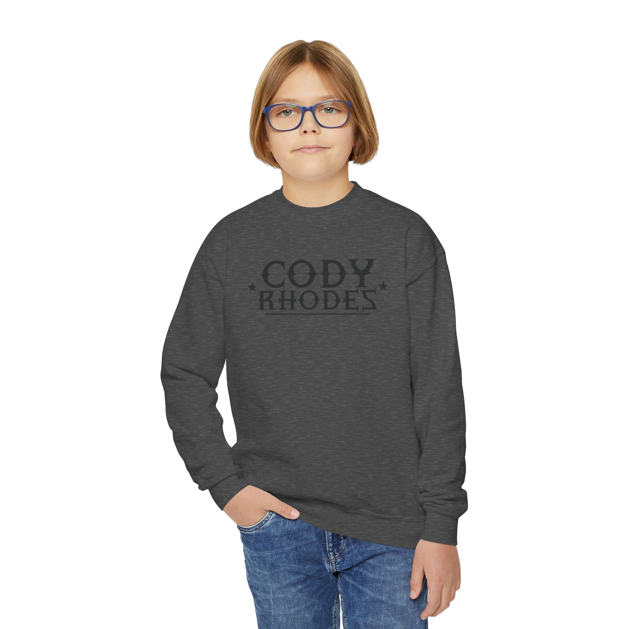 Cody Rhodes Graphic Text Design, Youth Sports Fan Crewneck Sweatshirt for Kids, Perfect Gift for Kids, Unisex Sweatshirt, Casual Outwear