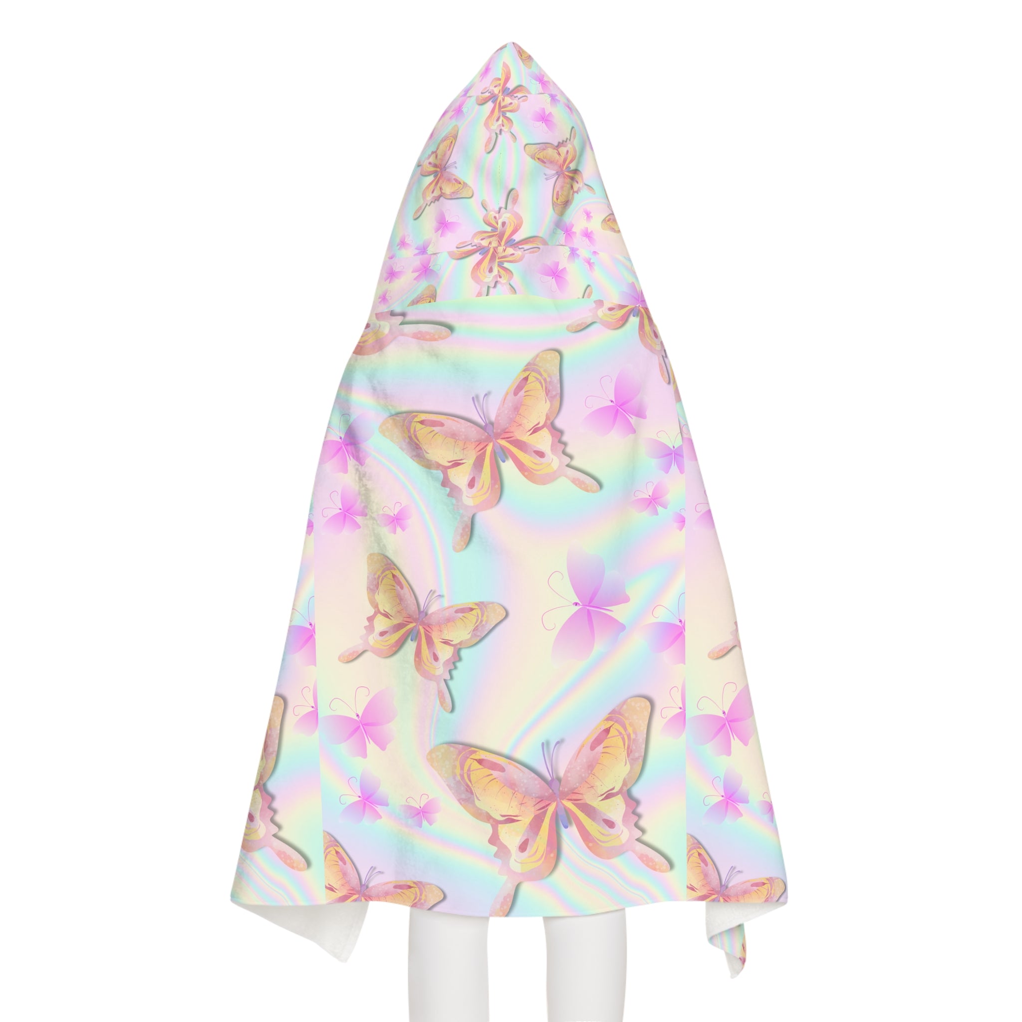 Pink and Purple Butterfly Design Hooded Towel, Cute Designs - Youth Hooded Towel