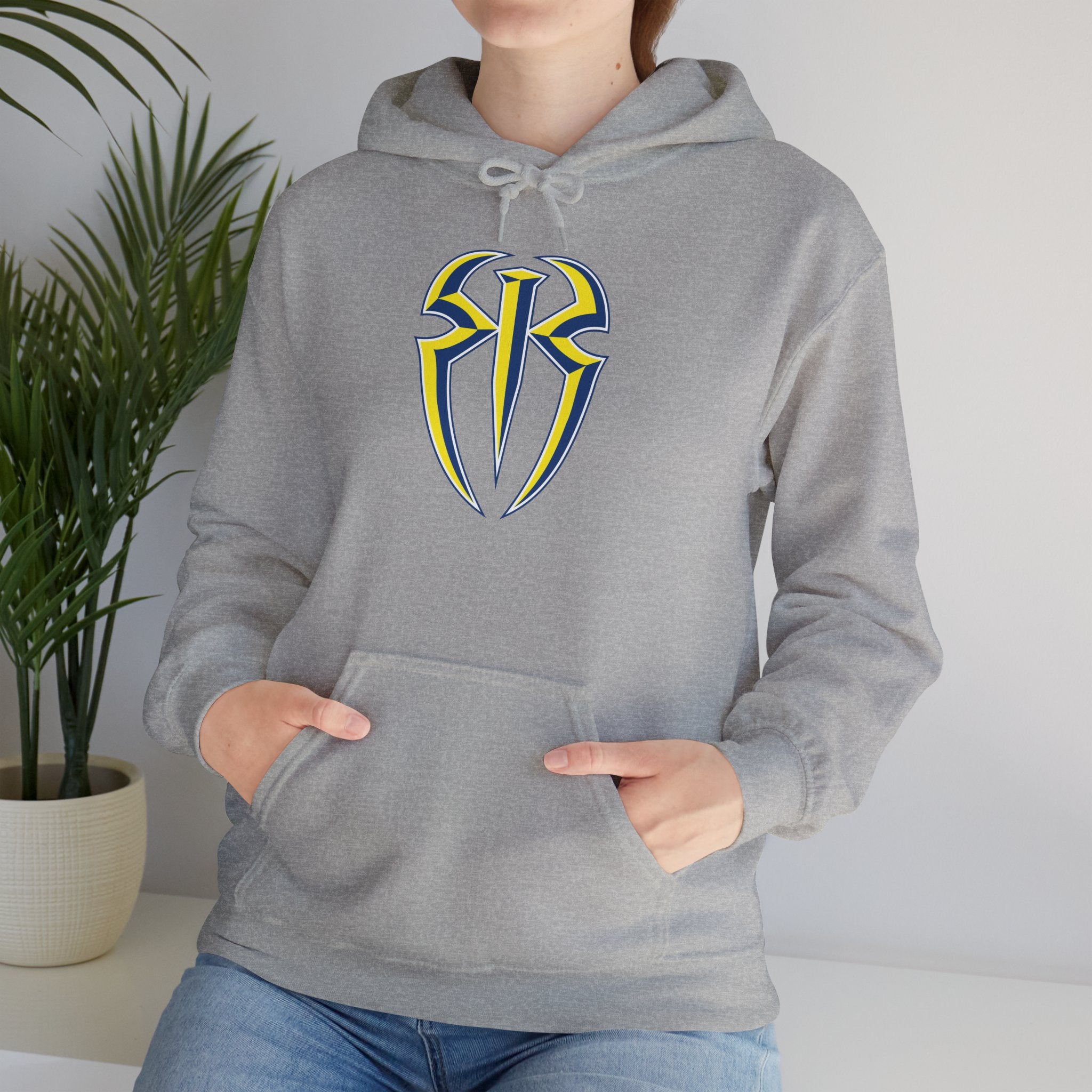 Roman Reigns White-Blue-Yellow Design Hoodies, Gift for Her - Gift for Him, Sports Fan Wrestling Unisex Hooded Sweatshirt, Casual Outwear