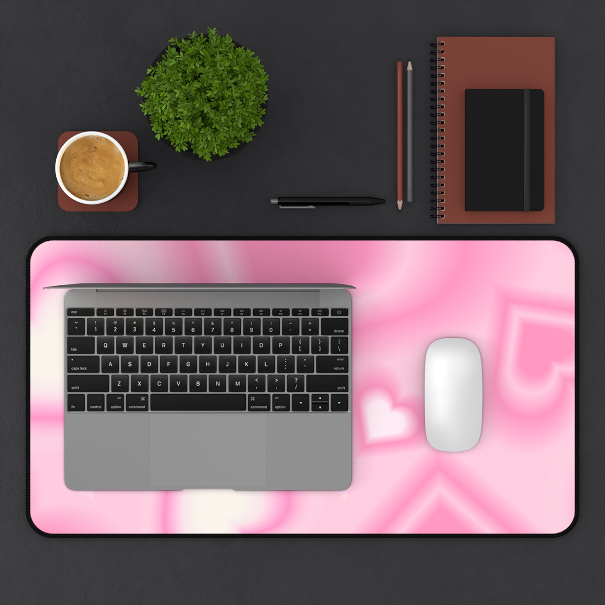 Pink Gradient Hearts Pattern, Valentines Gift, Mouse Pad, Desk Matt for Desktop, Cute Desk Pad Mat, XXL Large Mouse Pad for Desk, Anti-Slip Big Mousepad with Stitched Edges, Keyboard Pad Mouse Mat for Computer