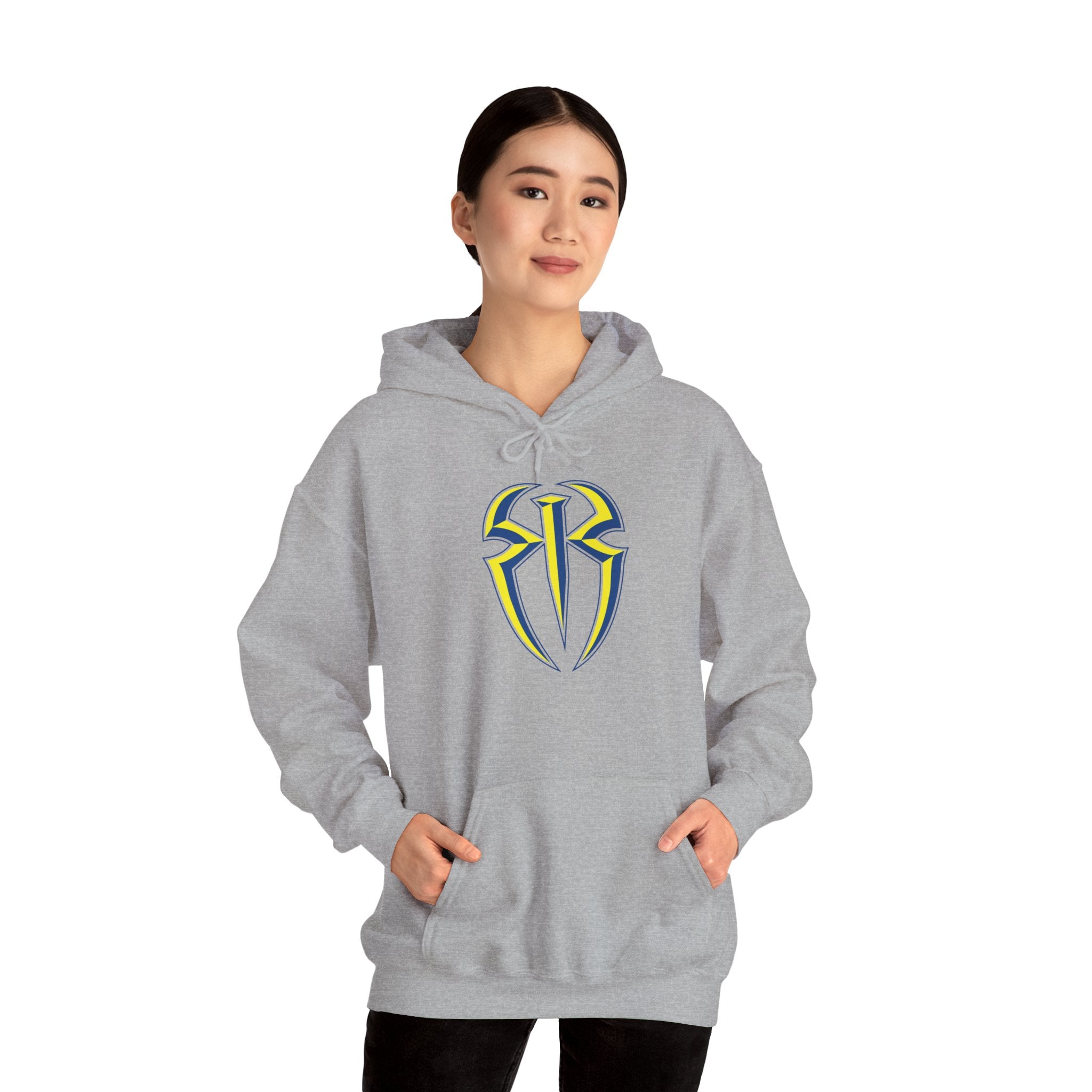 Roman Reigns Blue-Yellow Design Hoodies, Gift for Her - Gift for Him, Sports Fan Wrestling Unisex Hooded Sweatshirt, Casual Outwear