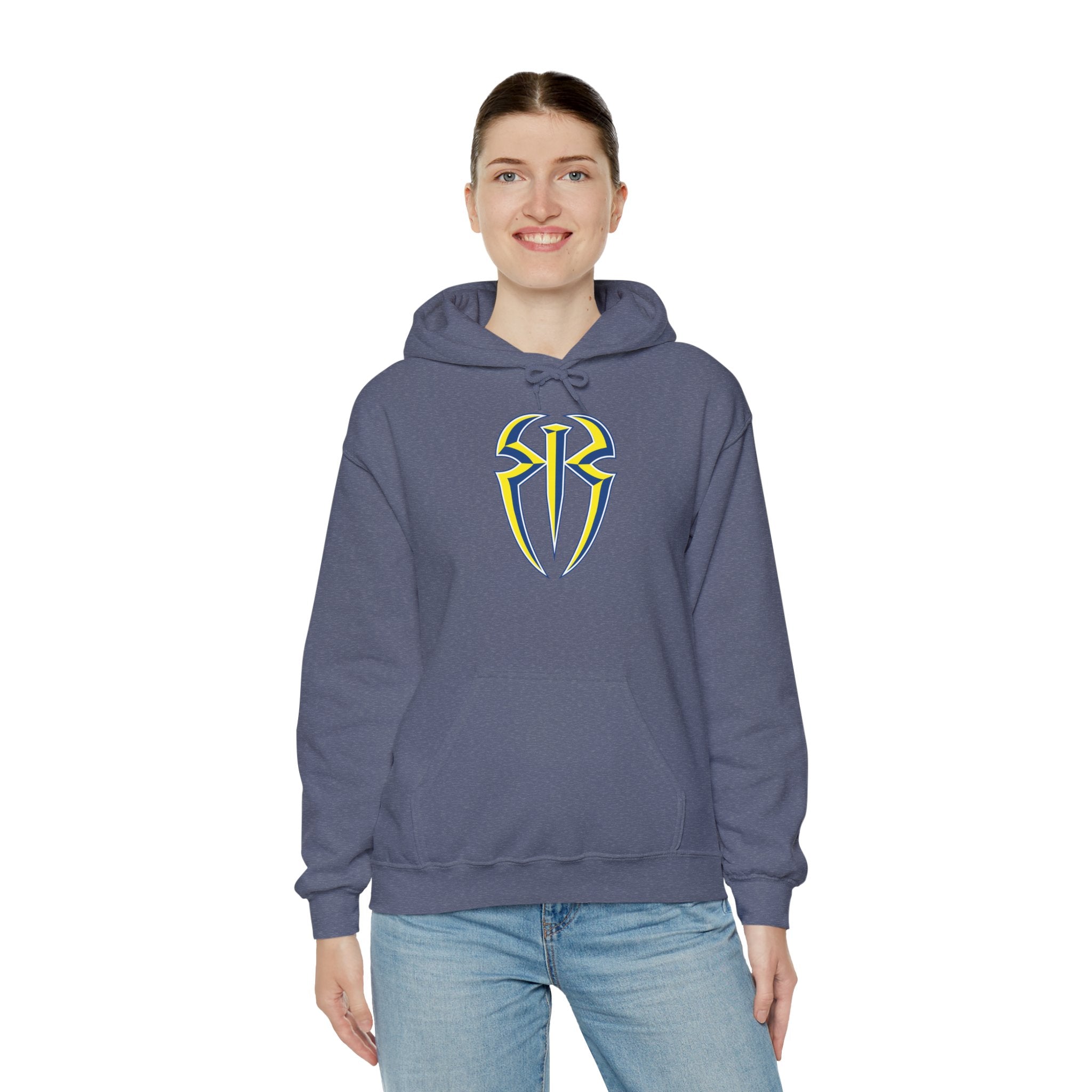 Roman Reigns White-Blue-Yellow Design Hoodies, Gift for Her - Gift for Him, Sports Fan Wrestling Unisex Hooded Sweatshirt, Casual Outwear