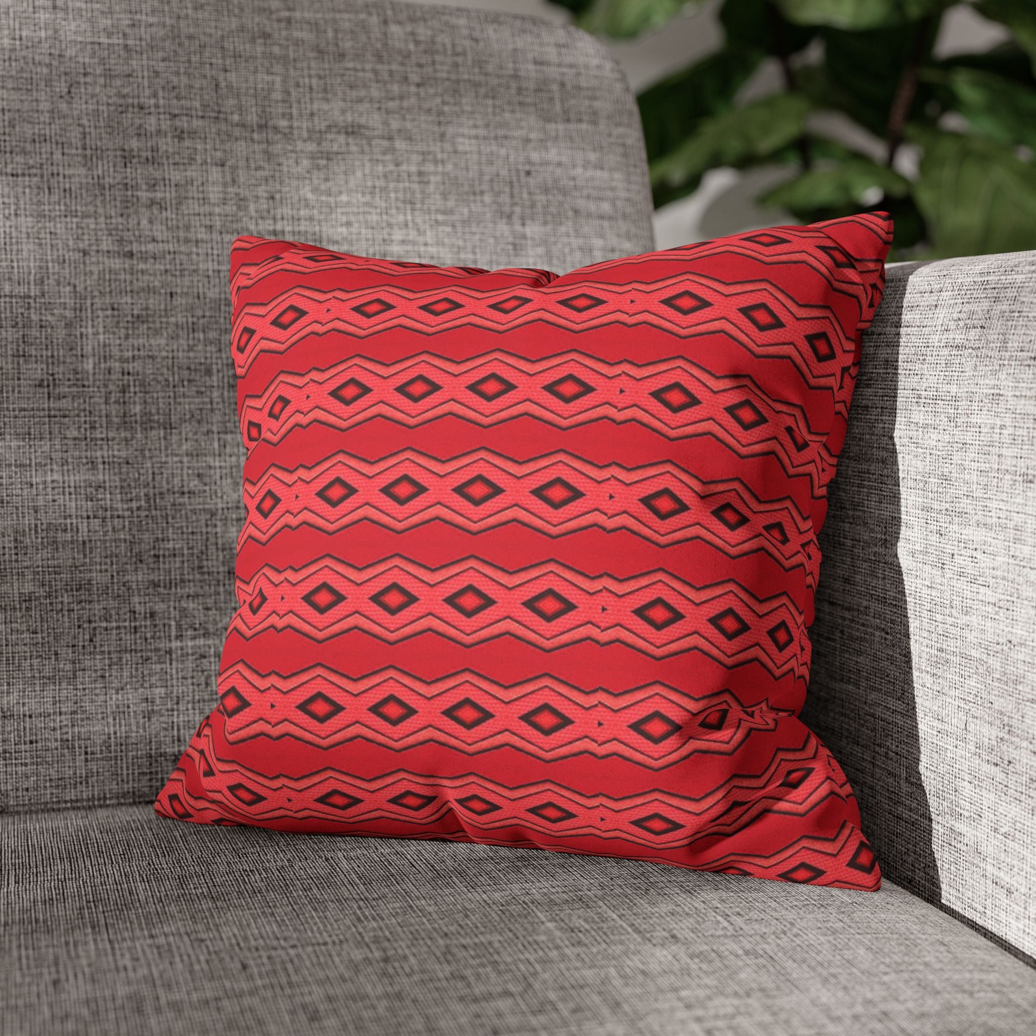 Square Pillowcase - Red Vintage Pattern - Decorative Pillows Cushion Covers for Couch Chair Bedroom Valentines Decorative, Faux Suede, Home Decor