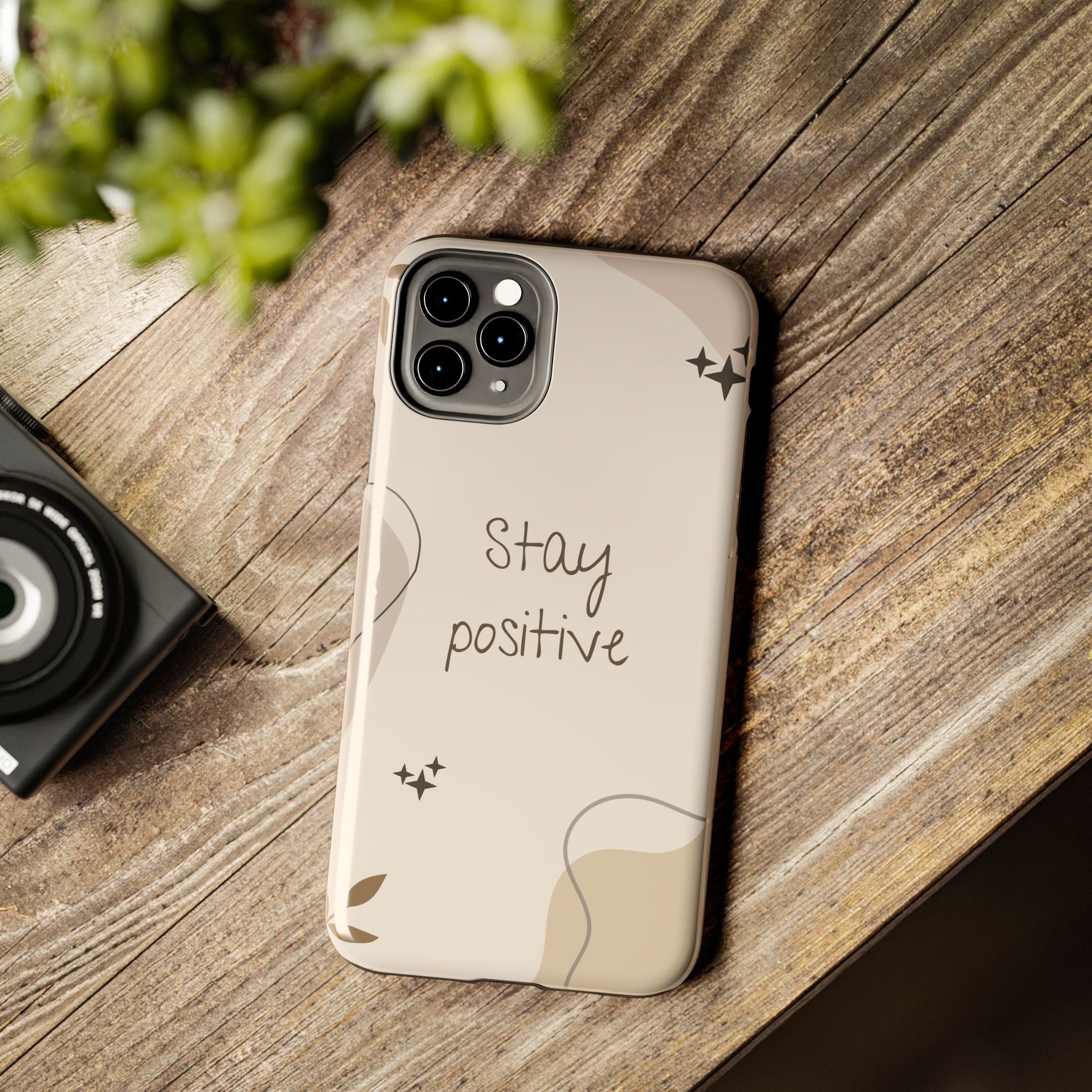 "Stay Positive" Cream Beige Aesthetic Design, Elegant Phone Cases, Stylish Phone Covers, Chic Phone Protectors, Fashionable Case for Her, Trendy Smartphone Accessories