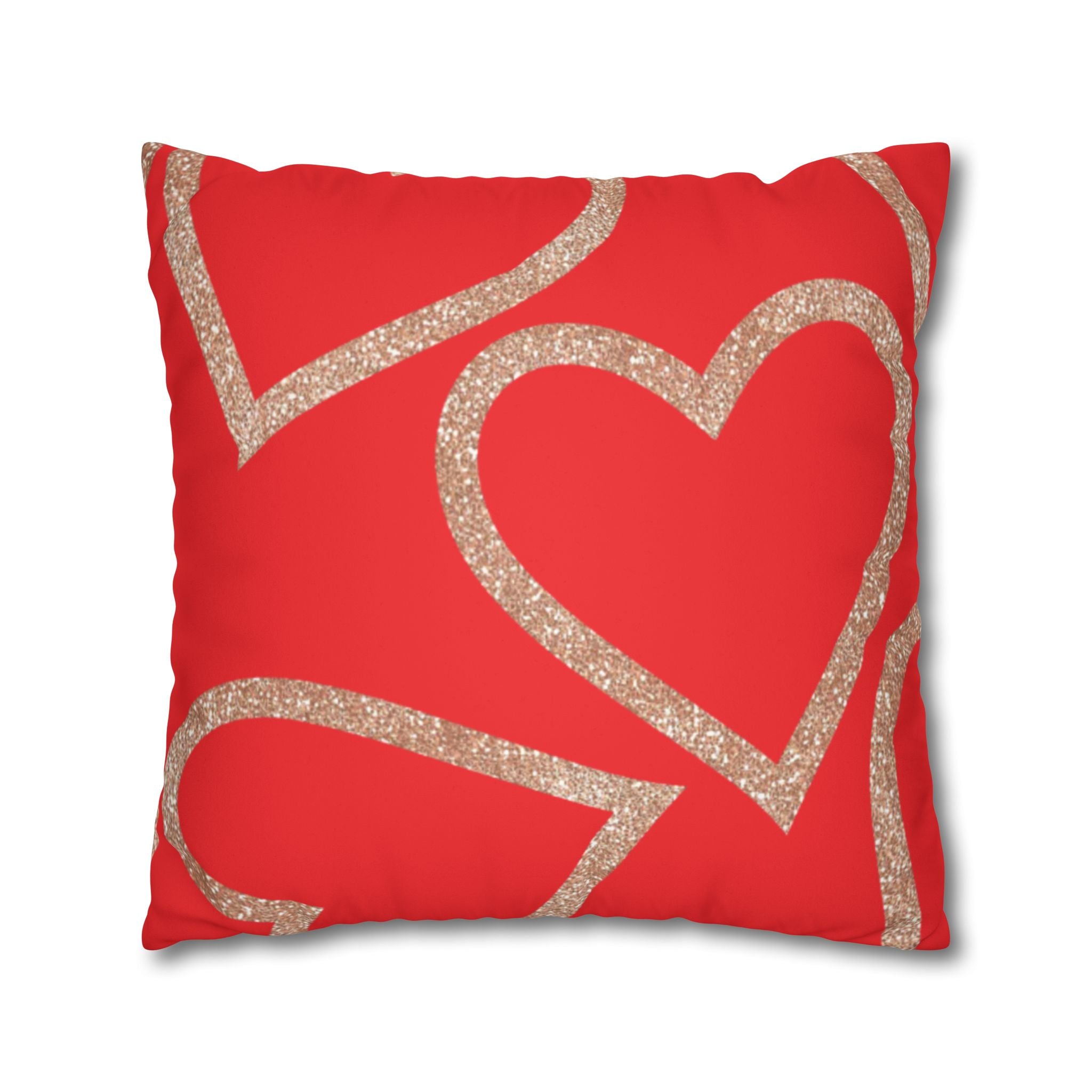 Square Pillowcase - Elegant Red Heart Love - Decorative Pillows Cushion Covers for Couch Chair Bedroom Valentines Decorative, Faux Suede, Home Decor