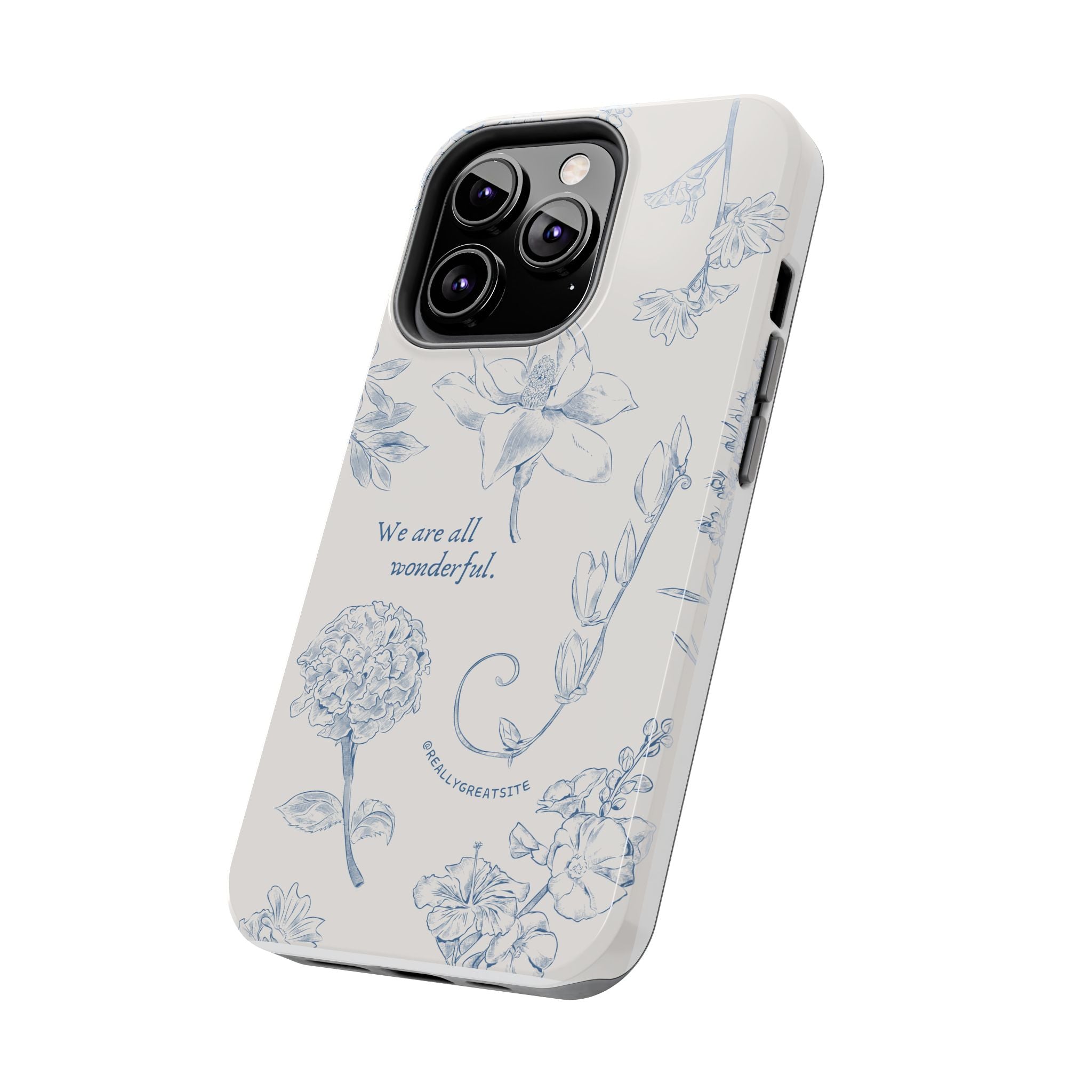 Dusty Blue Cream " We Are All Wonderfull", Elegant Phone Cases, Stylish Phone Covers, Chic Phone Protectors, Fashionable Case for Her, Trendy Smartphone Accessories