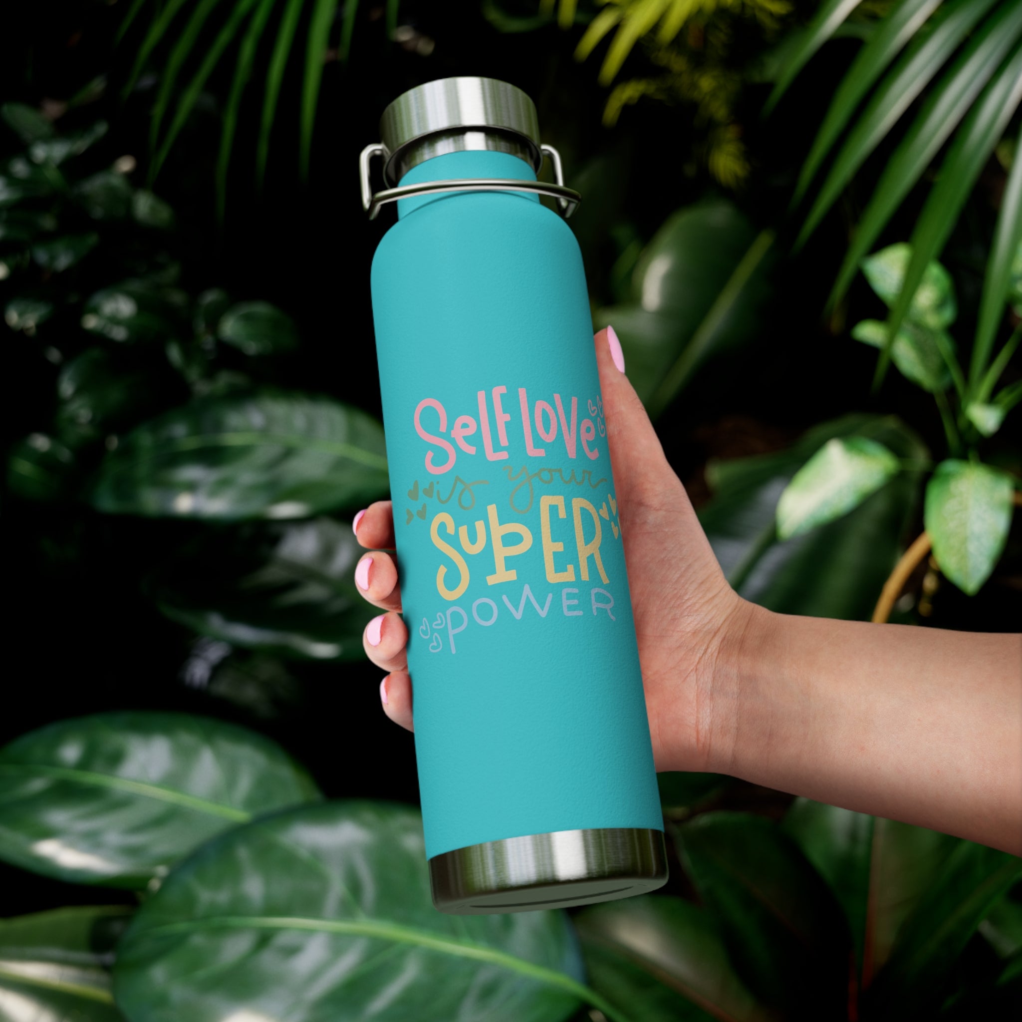 "Self Love Is Your Super Power" Copper Water Bottle, Inspirational Quote, Gift Tumbler, 22oz, Motivational Drinkware, Stainless Steel Thermos