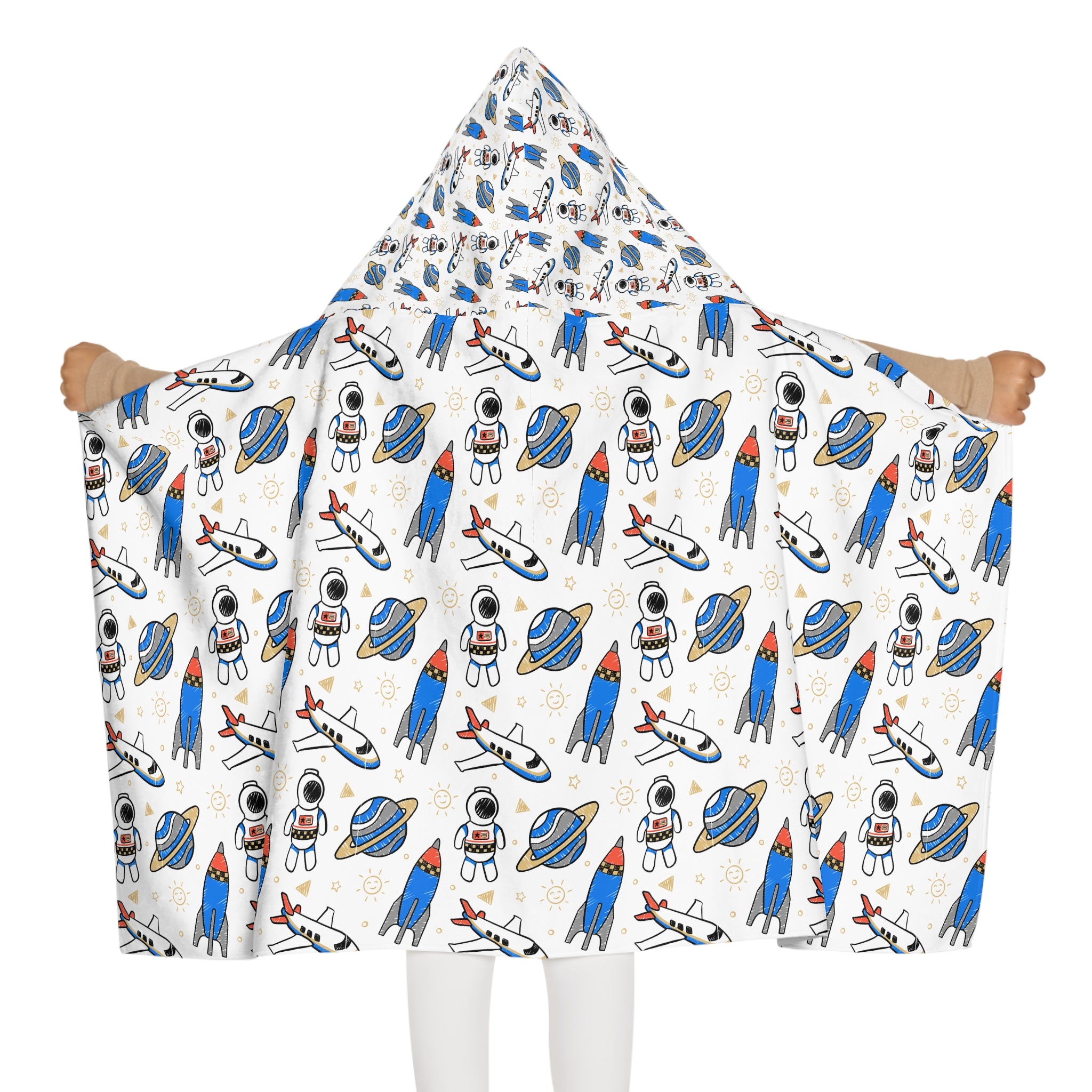 Airplanes and Space Design Hooded Towel, Cute Designs - Youth Hooded Towel