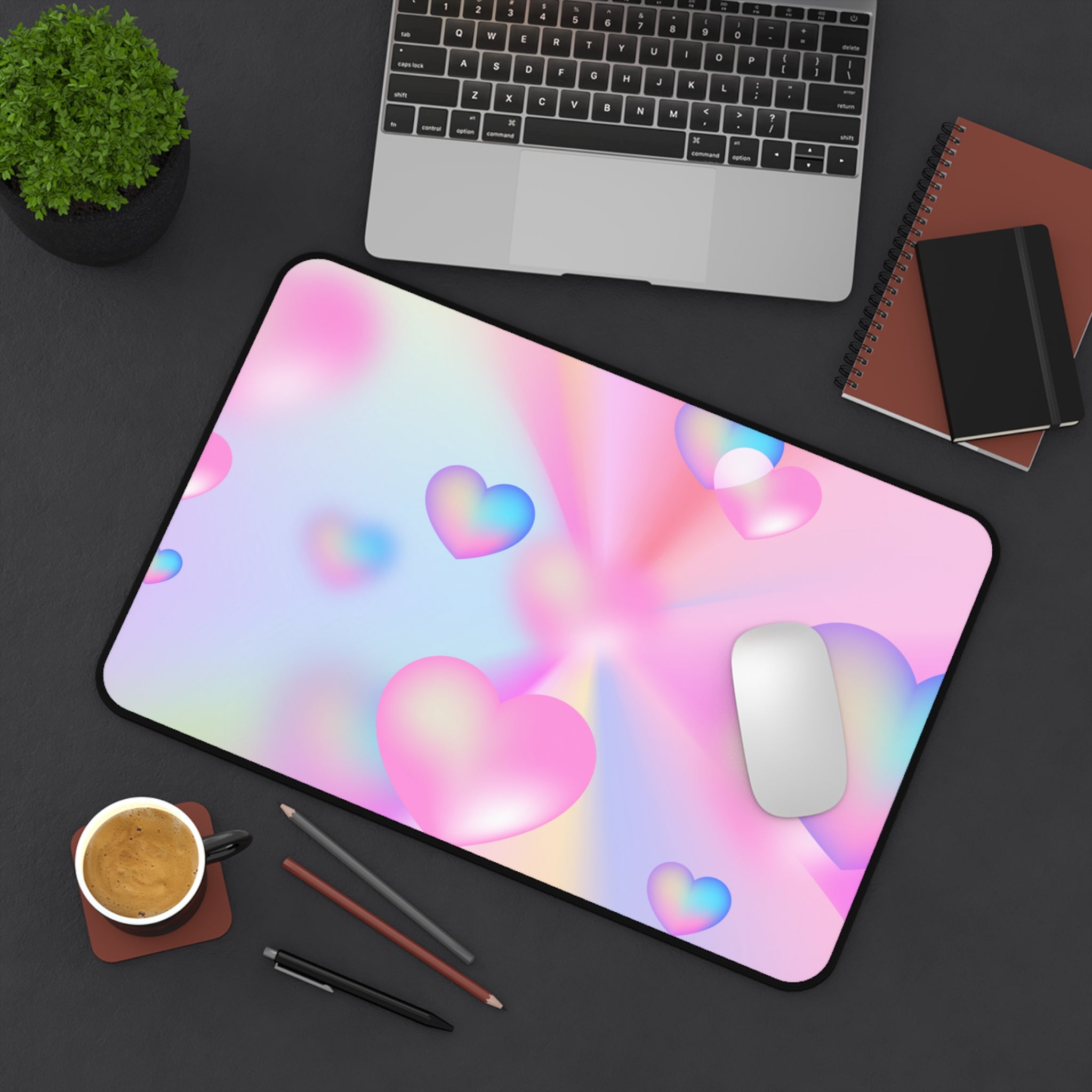 Pink and Blue Gradient Love Hearts Pattern, Valentines Gift, Mouse Pad, Desk Matt for Desktop, Cute Desk Pad Mat, XXL Large Mouse Pad for Desk, Anti-Slip Big Mousepad with Stitched Edges, Keyboard Pad Mouse Mat for Computer