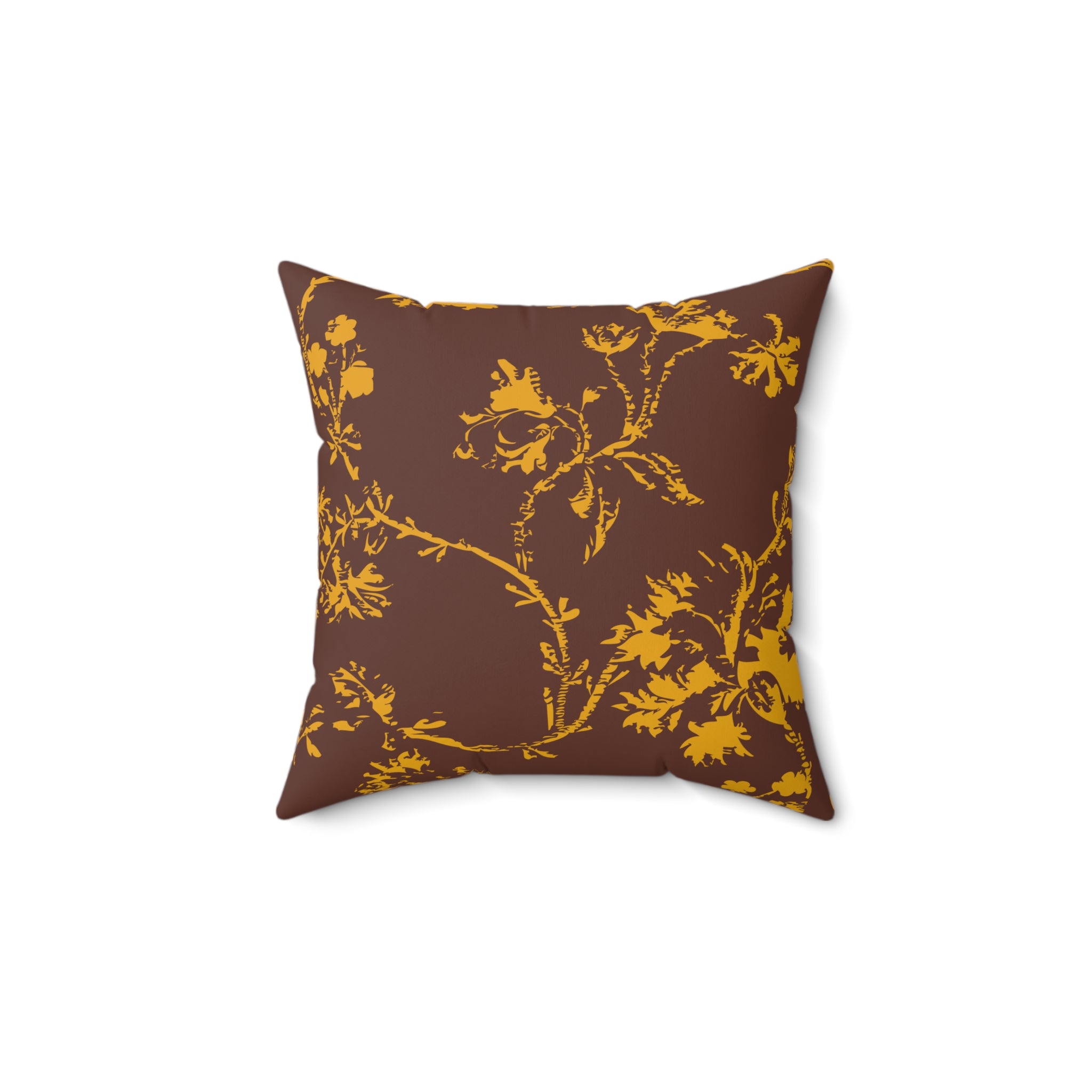 Brown and Gold Elegant Vintage Pattern Print Pillow Covers, Decorative Couch Sofa Accent Pillows, Living Room Spun Polyester Square Pillow