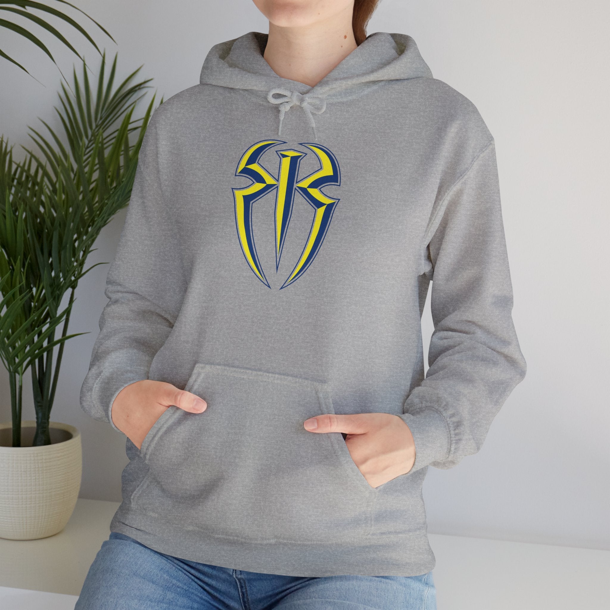 Roman Reigns Blue-Yellow Design Hoodies, Gift for Her - Gift for Him, Sports Fan Wrestling Unisex Hooded Sweatshirt, Casual Outwear