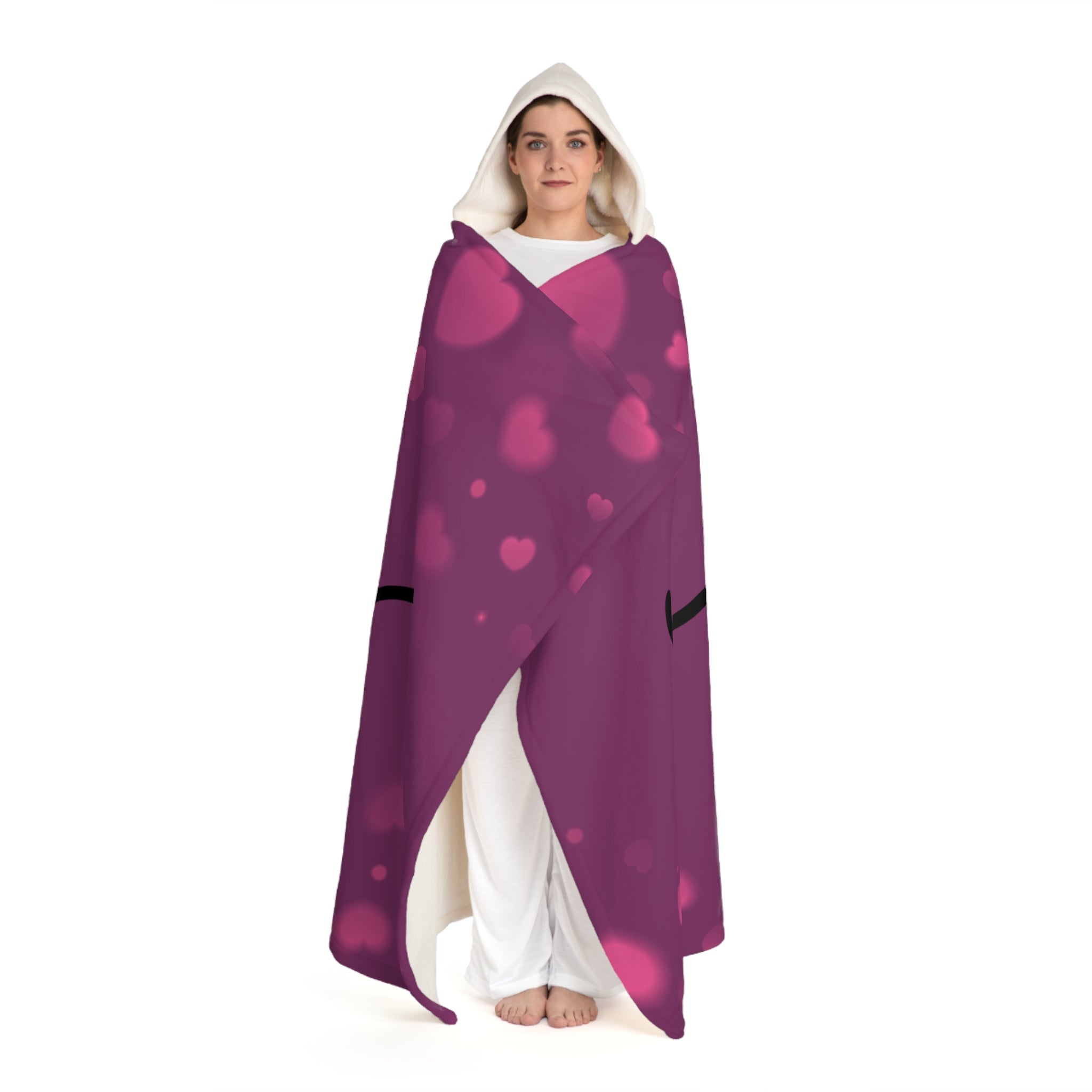 Purple Romantic Love Sherpa Fleece Hoodie Blanket - Valentines Day Gifts for Her, Wife, Anniversary, Wearable Blanket, Birthday Gifts, Hooded Blanket