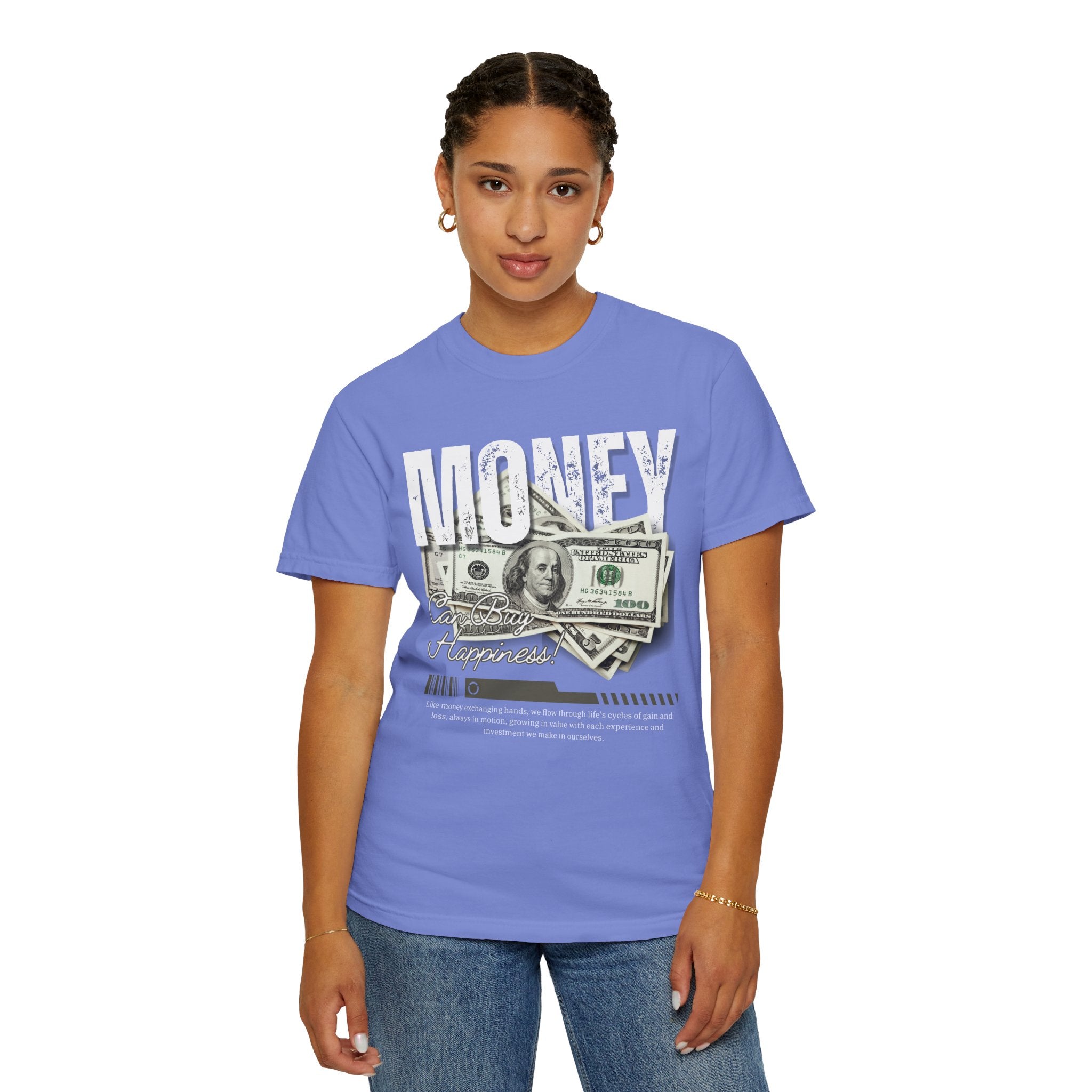 Money Can Buy Happiness, Graphic Design Unisex T-shirt, Casual Cotton Outwear, Gift for Him- Gift for Her, Stylish Tee, Cool Shirt, Trendy Apparel, Comfortable Top,