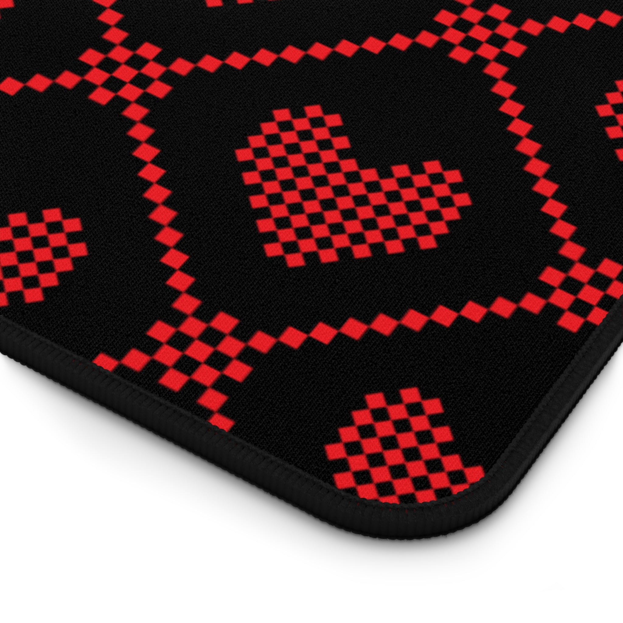 Black Red Pixel Heart Pattern, Valentines Gift, Mouse Pad, Desk Matt for Desktop, Cute Desk Pad Mat, XXL Large Mouse Pad for Desk, Anti-Slip Big Mousepad with Stitched Edges, Keyboard Pad Mouse Mat for Computer