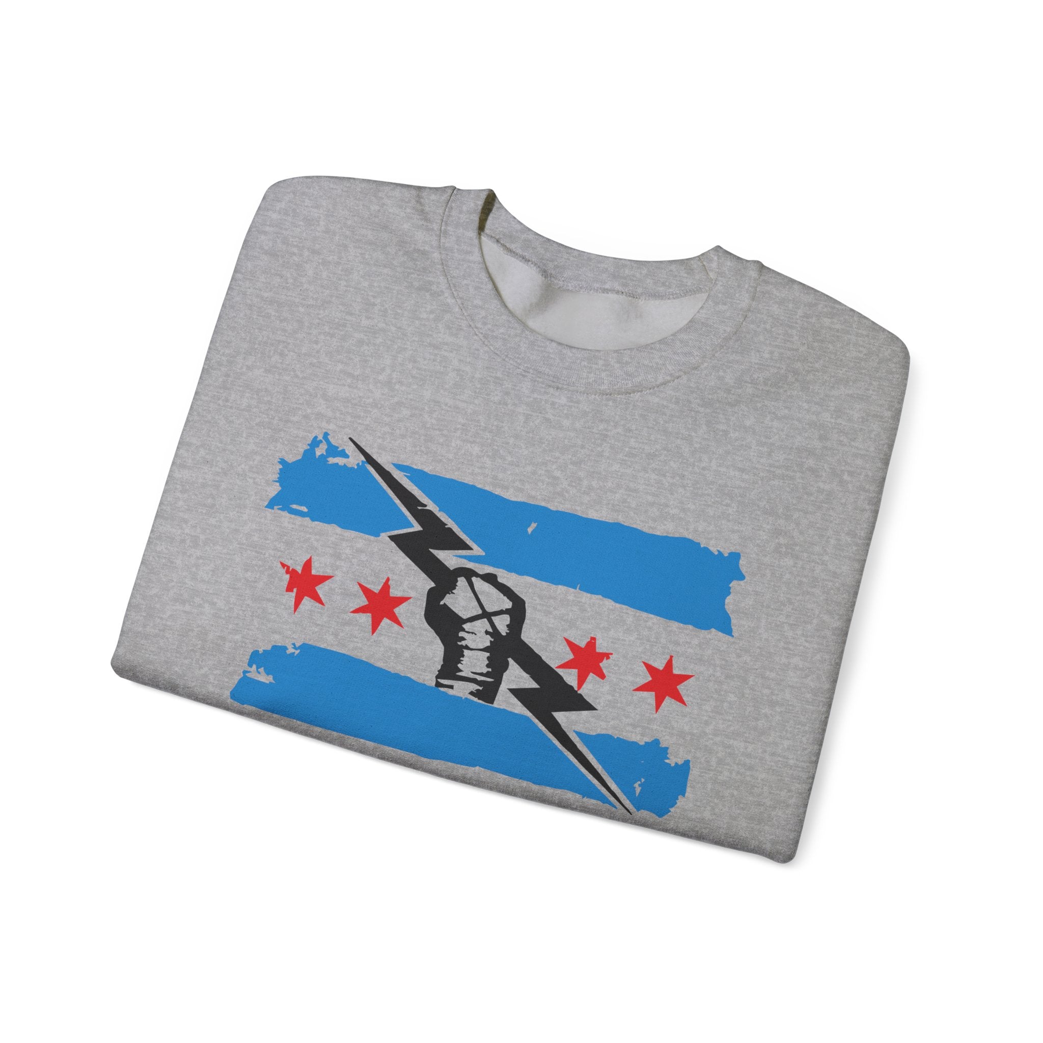 Chicago Flag Black Fist Design Sweatshirt, Wrestling Fan Unisex Sweatshirt - Gift for Him or Her, Casual Outwear, Heavy Blend Crewneck Sweatshirt