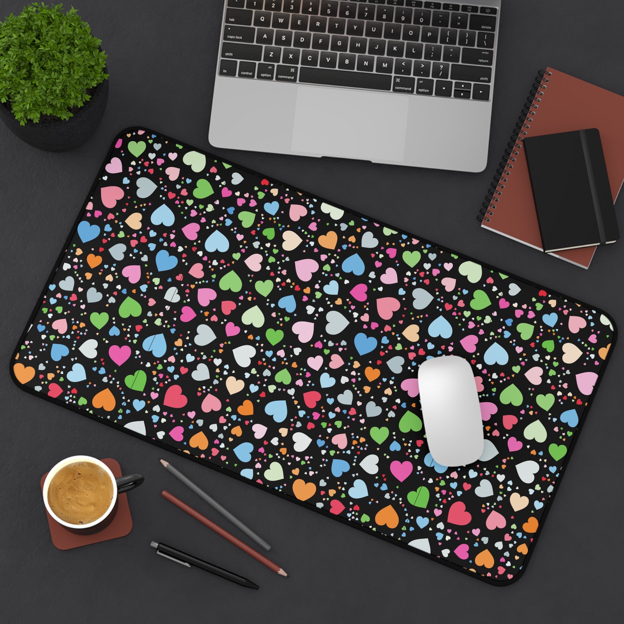 Colorful Heart Pattern, Valentines Gift, Mouse Pad, Desk Matt for Desktop, Cute Desk Pad Mat, XXL Large Mouse Pad for Desk, Anti-Slip Big Mousepad with Stitched Edges, Keyboard Pad Mouse Mat for Computer