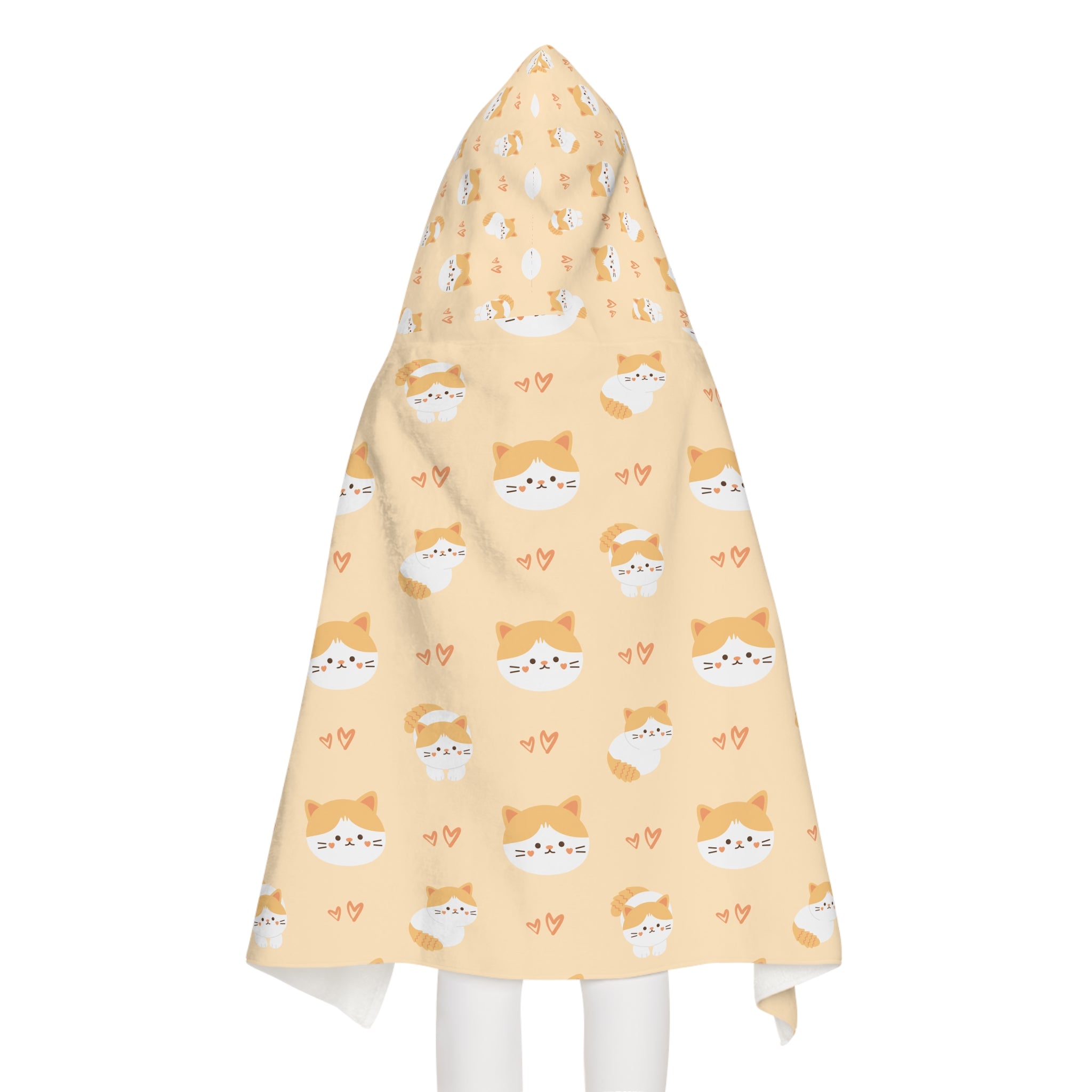 White and Yellow Cute Cat Kids Hooded Towel, Cute Designs - Youth Hooded Towel