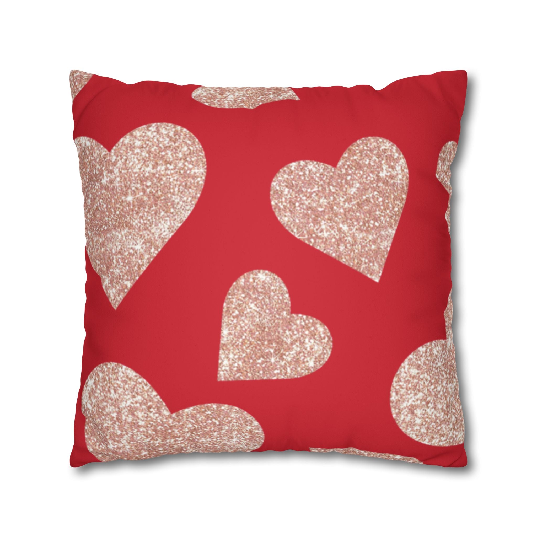 Square Pillowcase - Red and Gold Heart - Decorative Pillows Cushion Covers for Couch Chair Bedroom Valentines Decorative, Faux Suede, Home Decor