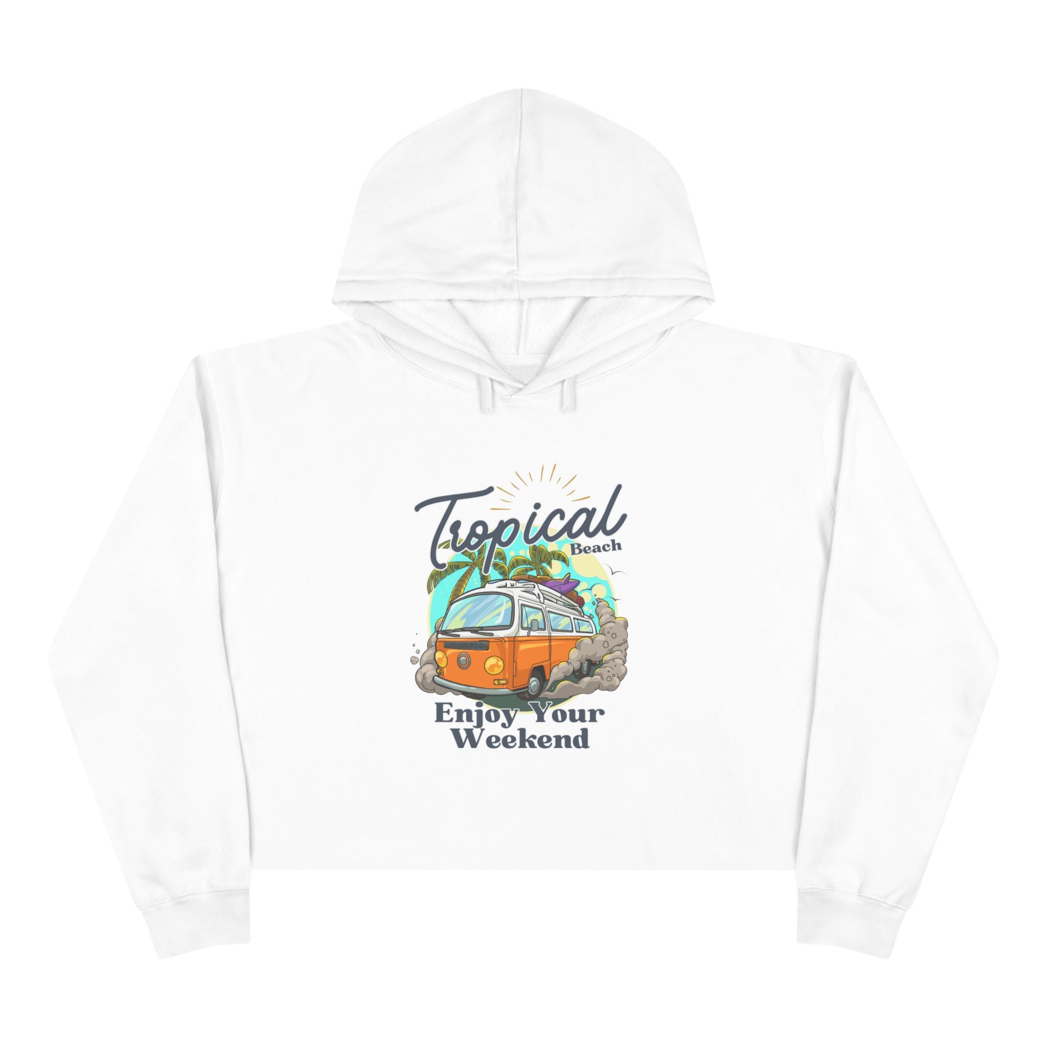 Tropical Casual Hoodie, Women's Cropped Sweatshirt Fleece Pullover, Crop Hoodie for Women, Long Sleeve Crop Top, Cozy Cropped Hooded