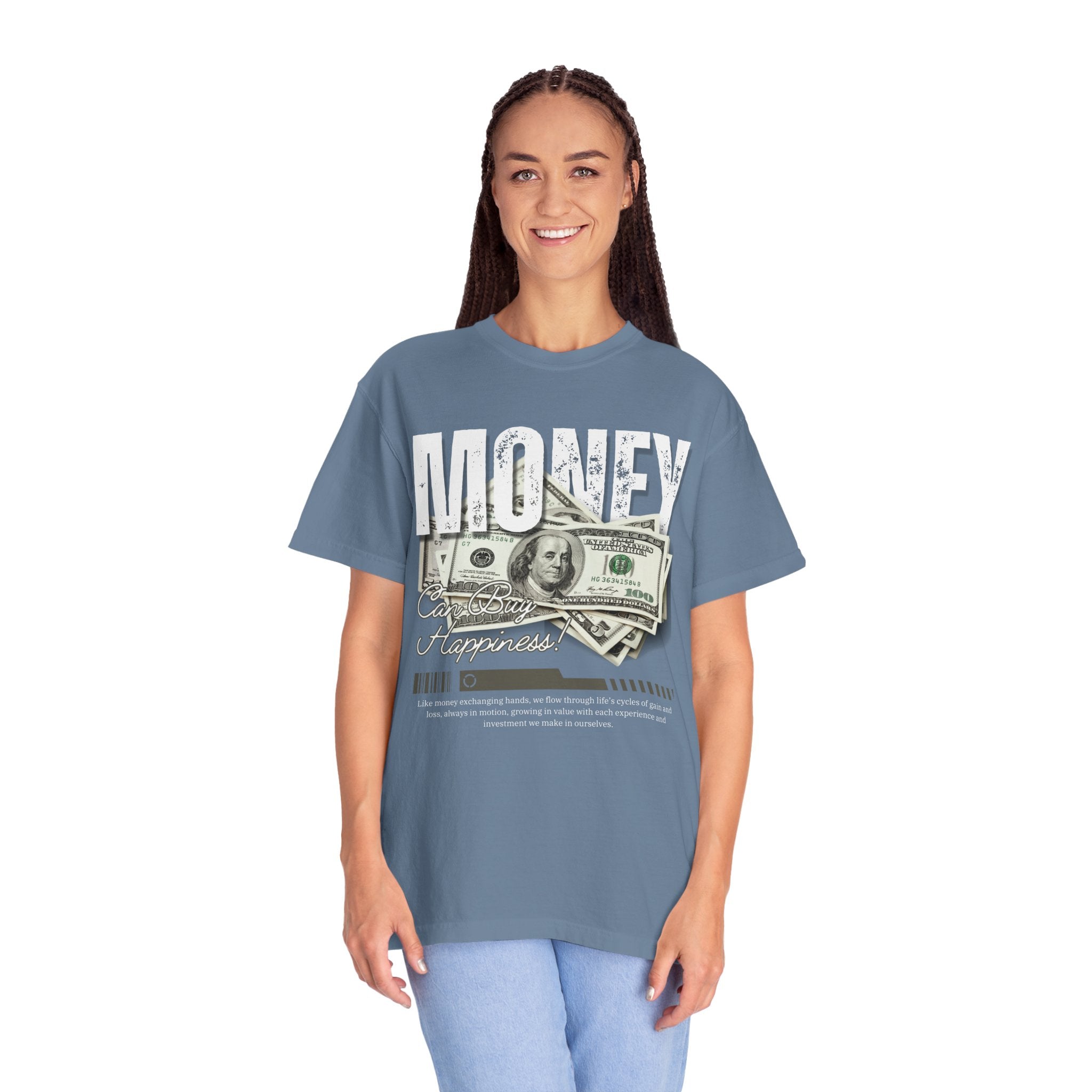 Money Can Buy Happiness, Graphic Design Unisex T-shirt, Casual Cotton Outwear, Gift for Him- Gift for Her, Stylish Tee, Cool Shirt, Trendy Apparel, Comfortable Top,