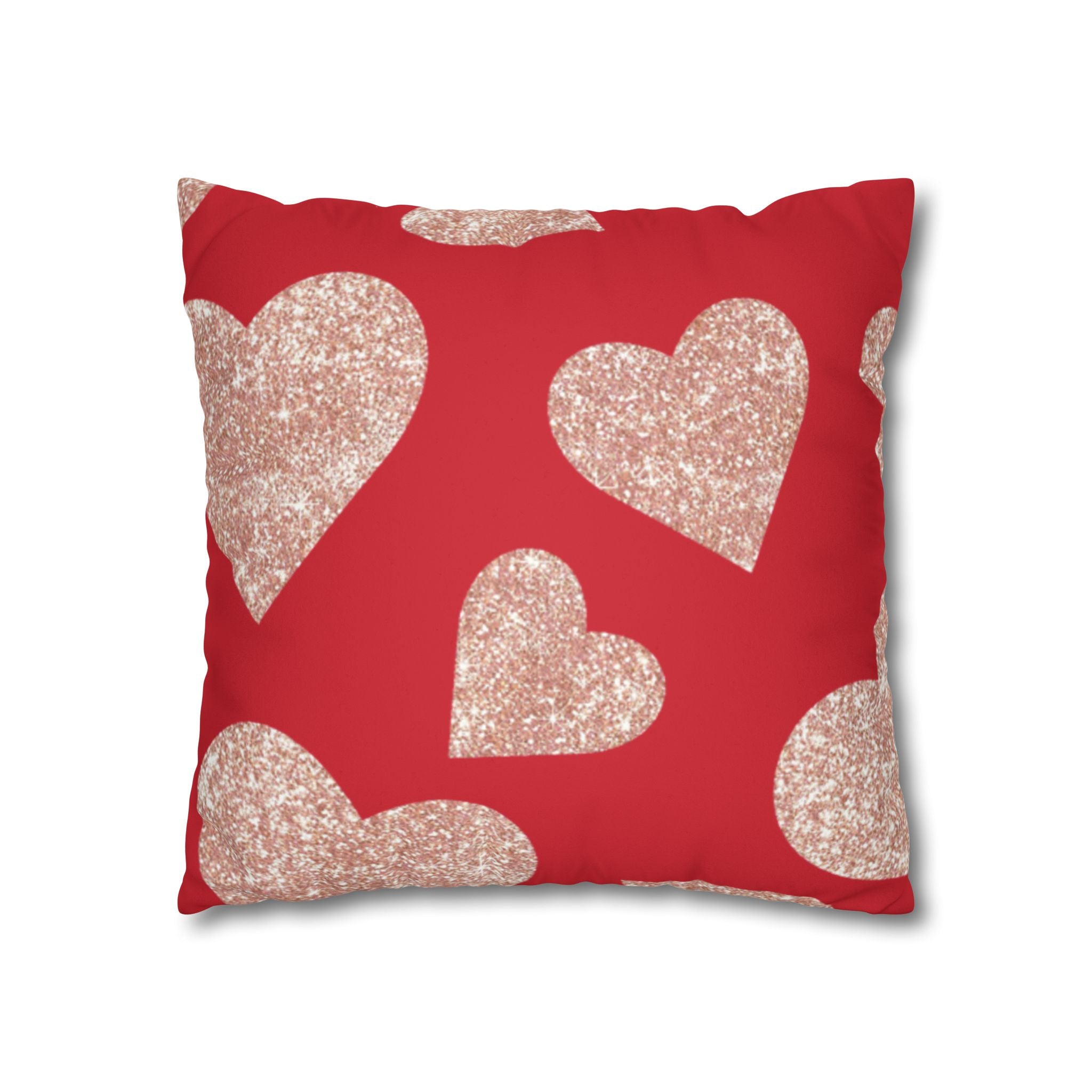 Square Pillowcase - Red and Gold Heart - Decorative Pillows Cushion Covers for Couch Chair Bedroom Valentines Decorative, Faux Suede, Home Decor