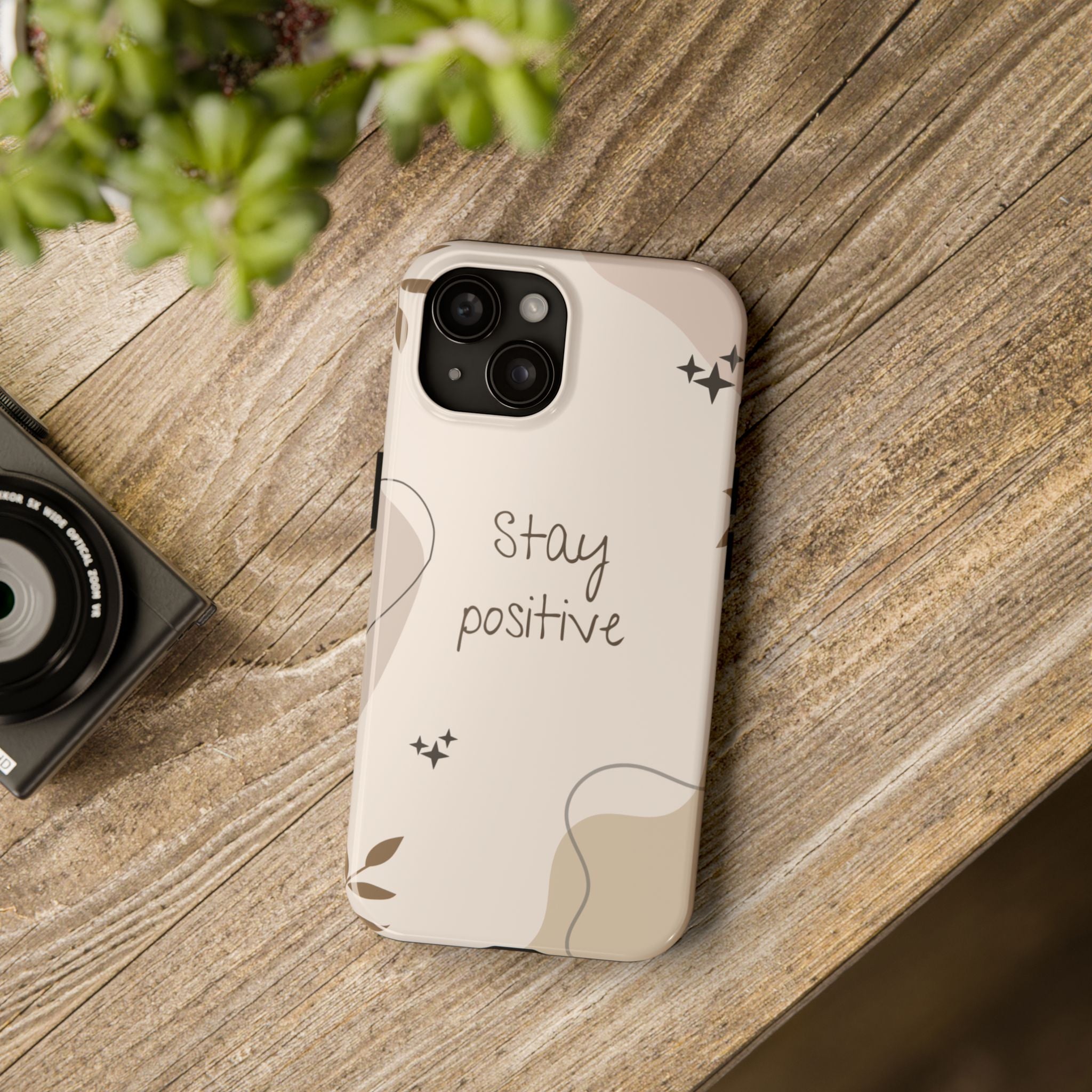 "Stay Positive" Cream Beige Aesthetic Design, Elegant Phone Cases, Stylish Phone Covers, Chic Phone Protectors, Fashionable Case for Her, Trendy Smartphone Accessories