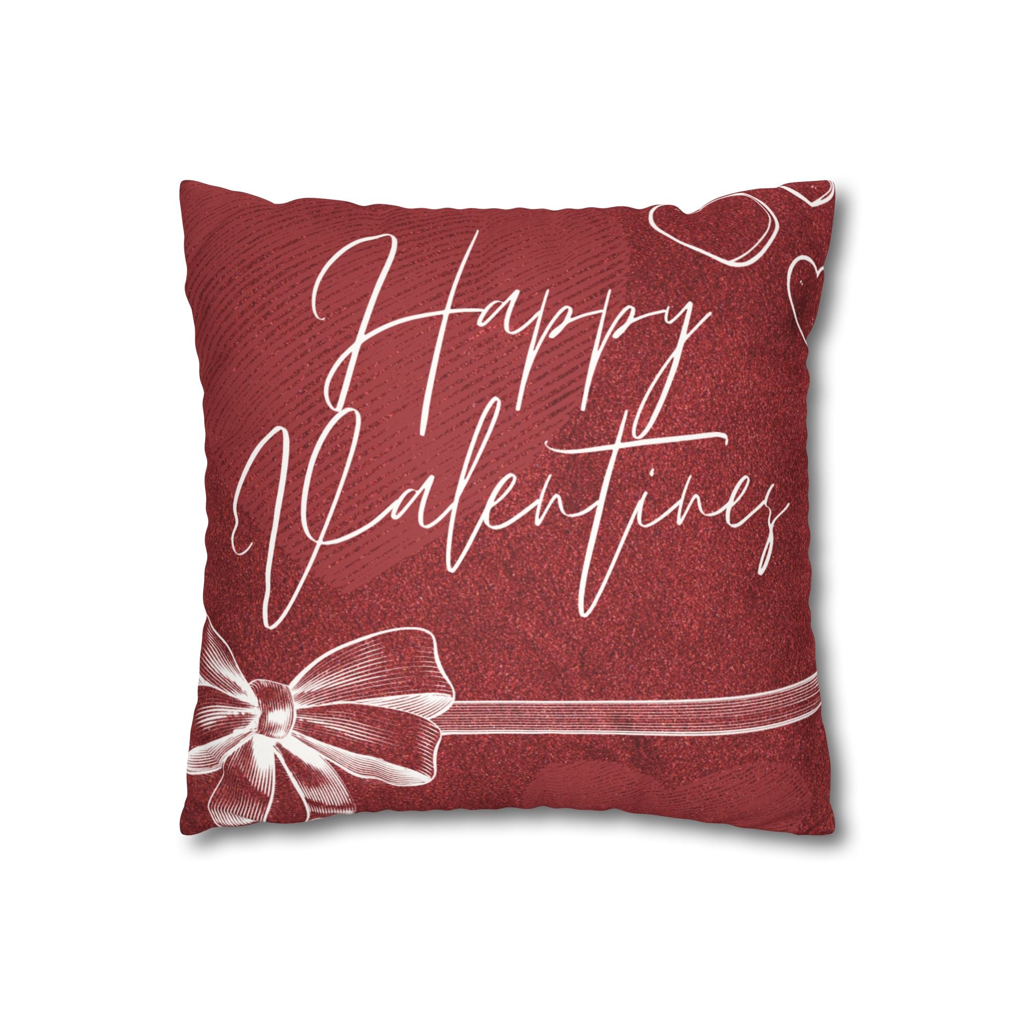 Square Pillowcase - Elegant Happy Valentines - Decorative Pillows Cushion Covers for Couch Chair Bedroom Valentines Decorative, Faux Suede, Home Decor