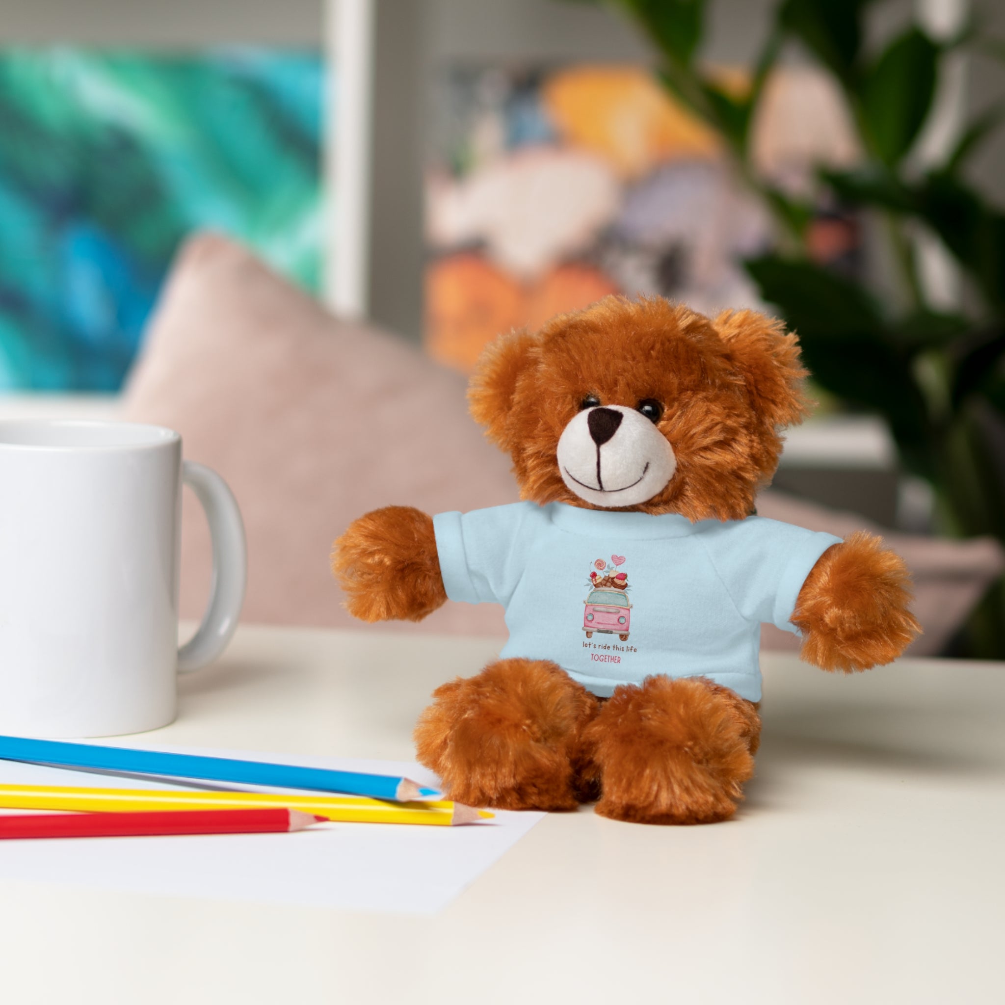 Colorful Bus with Sweet Treats Valentines Day Gifts for Her Him Kids Girlfriend Boyfriend Wife Mom Fiancée, Valentines Gifts for Women, Valentine's Day Teddy Bear, Funny Cute Stuffed Animal Plush Present for Birthday