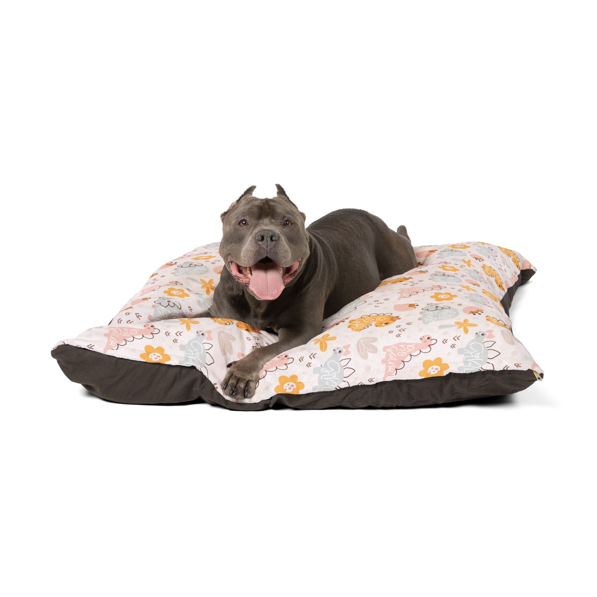 Hello Dino Pattern Pet Bed - Cat and Dog Bed, Anti-Anxiety Pet Bed, Calming Dog Bed for Puppy, Cozy Cat Bed, Fluffy Dog Beds, Washable Puppy Bed for Indoor Pets