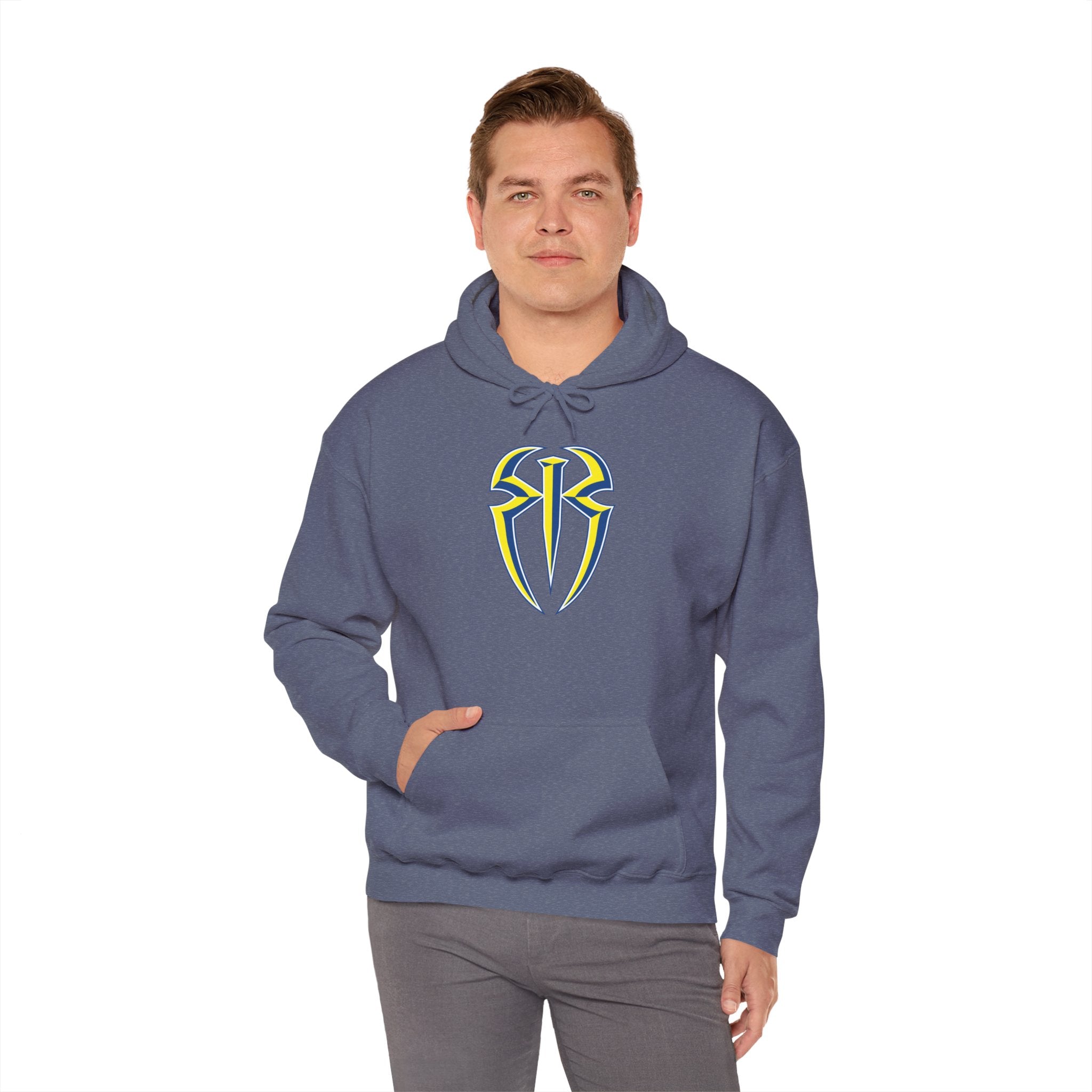 Roman Reigns White-Blue-Yellow Design Hoodies, Gift for Her - Gift for Him, Sports Fan Wrestling Unisex Hooded Sweatshirt, Casual Outwear