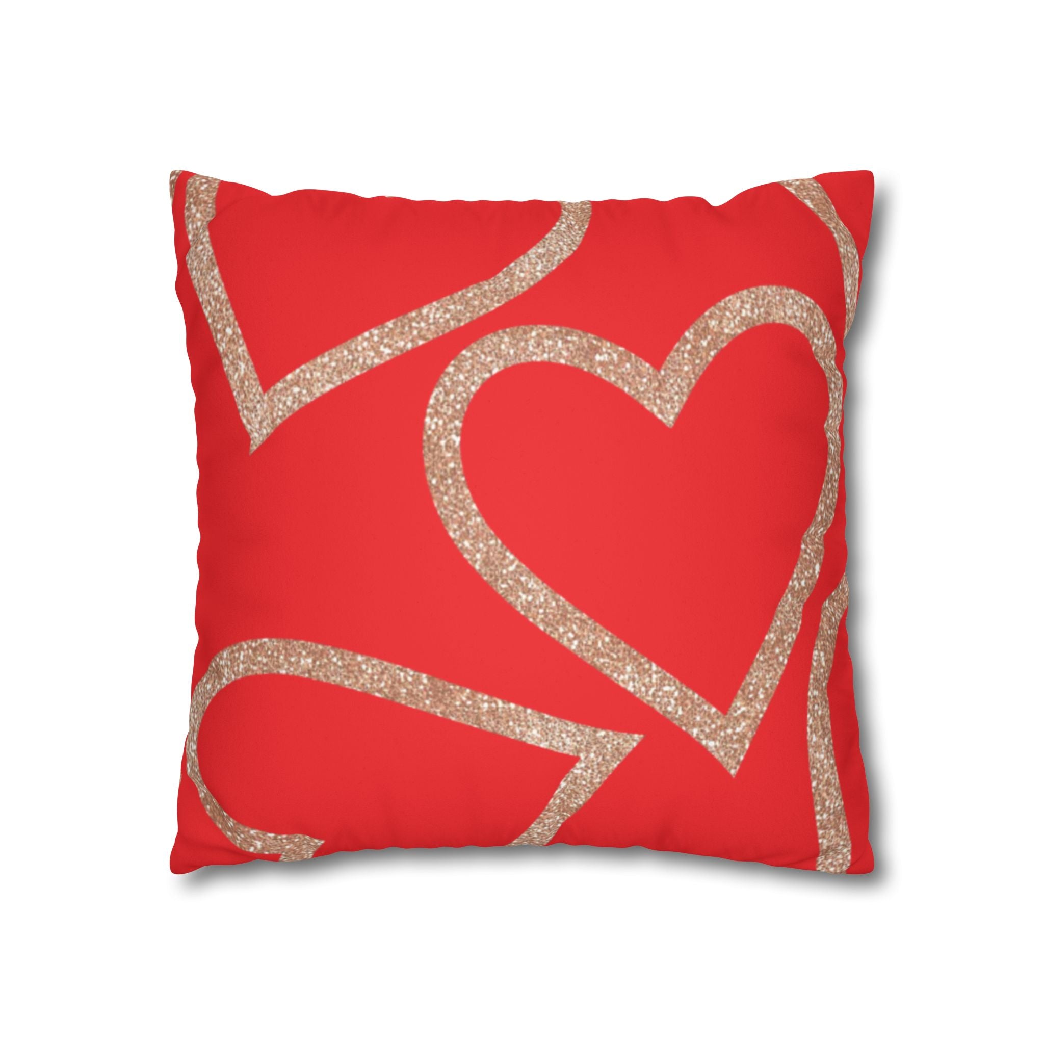 Square Pillowcase - Elegant Red Heart Love - Decorative Pillows Cushion Covers for Couch Chair Bedroom Valentines Decorative, Faux Suede, Home Decor