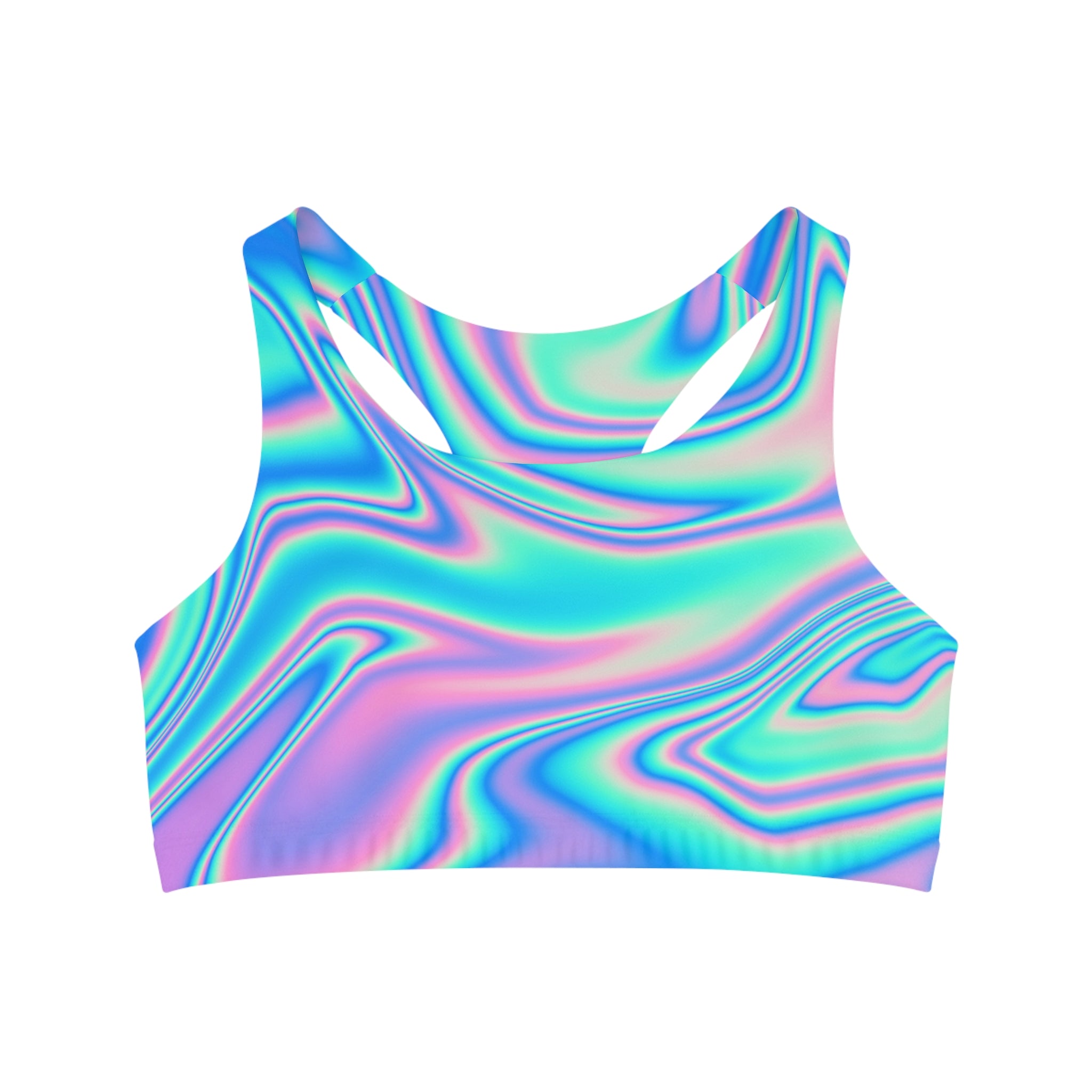 Blue and Pink Gradient Seamless, Racerback Sports Bra for Women - High Impact Workout Crop Tank Top