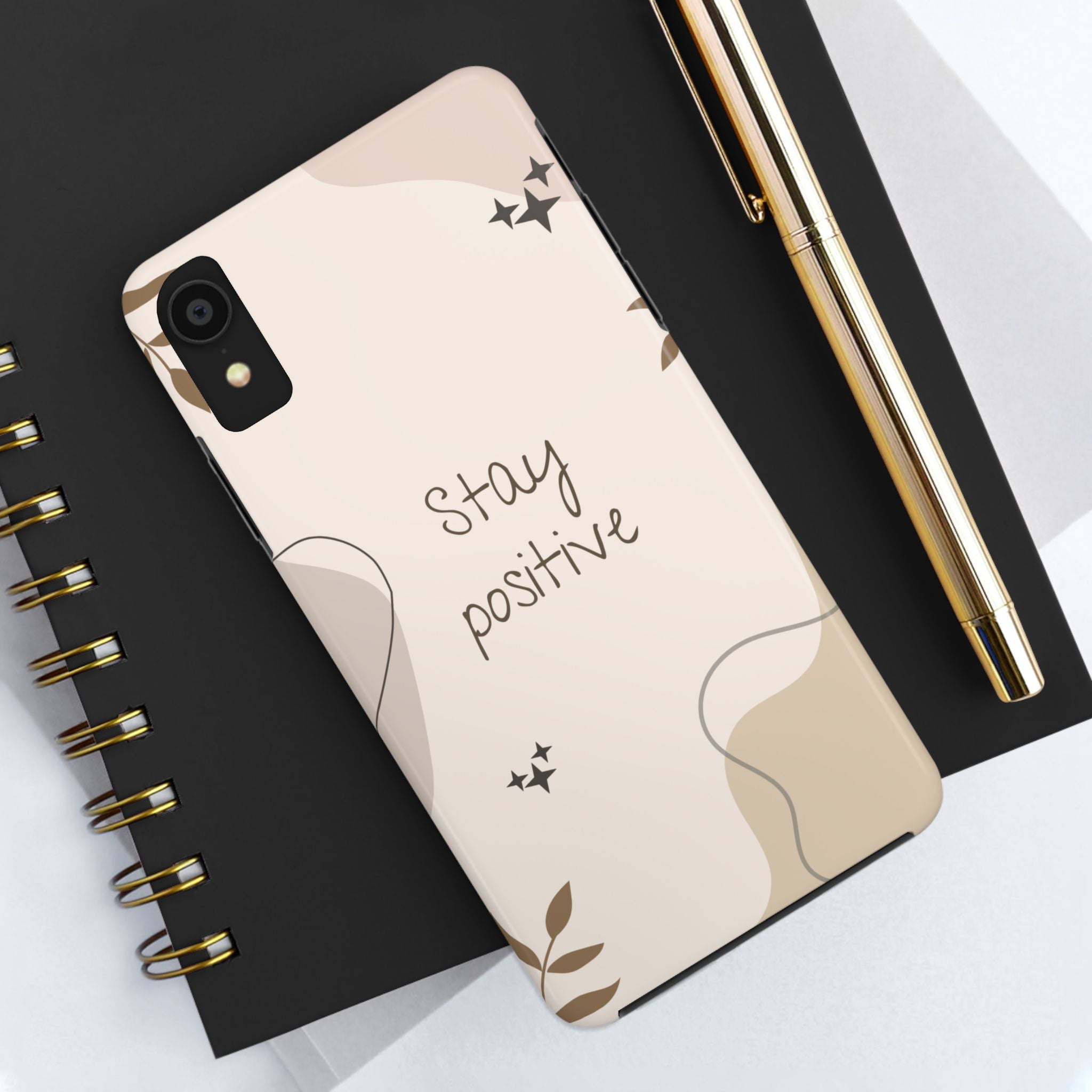 "Stay Positive" Cream Beige Aesthetic Design, Elegant Phone Cases, Stylish Phone Covers, Chic Phone Protectors, Fashionable Case for Her, Trendy Smartphone Accessories