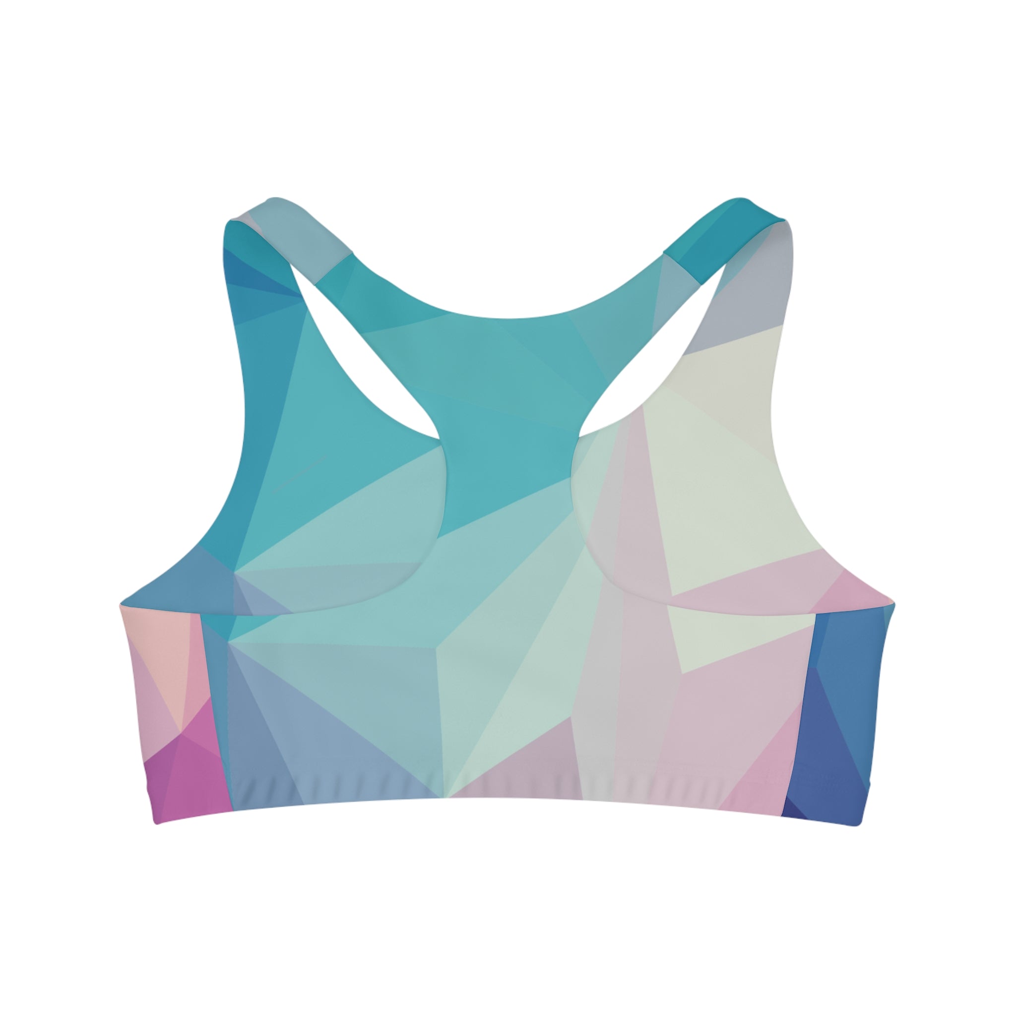 Blue Pink Seamless, Racerback Sports Bra for Women - High Impact Workout Crop Tank Top