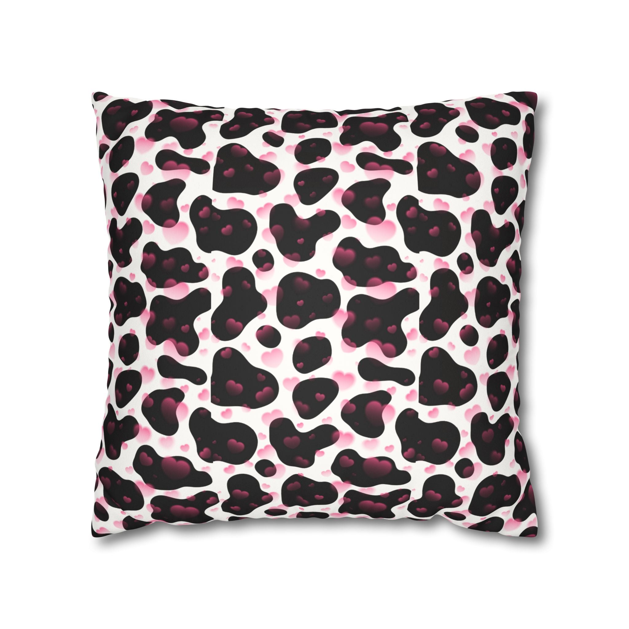 Square Pillowcase -Cow Pattern and Hearts Valentines - Decorative Pillows Cushion Covers for Couch Chair Bedroom Valentines Decorative, Faux Suede, Home Decor