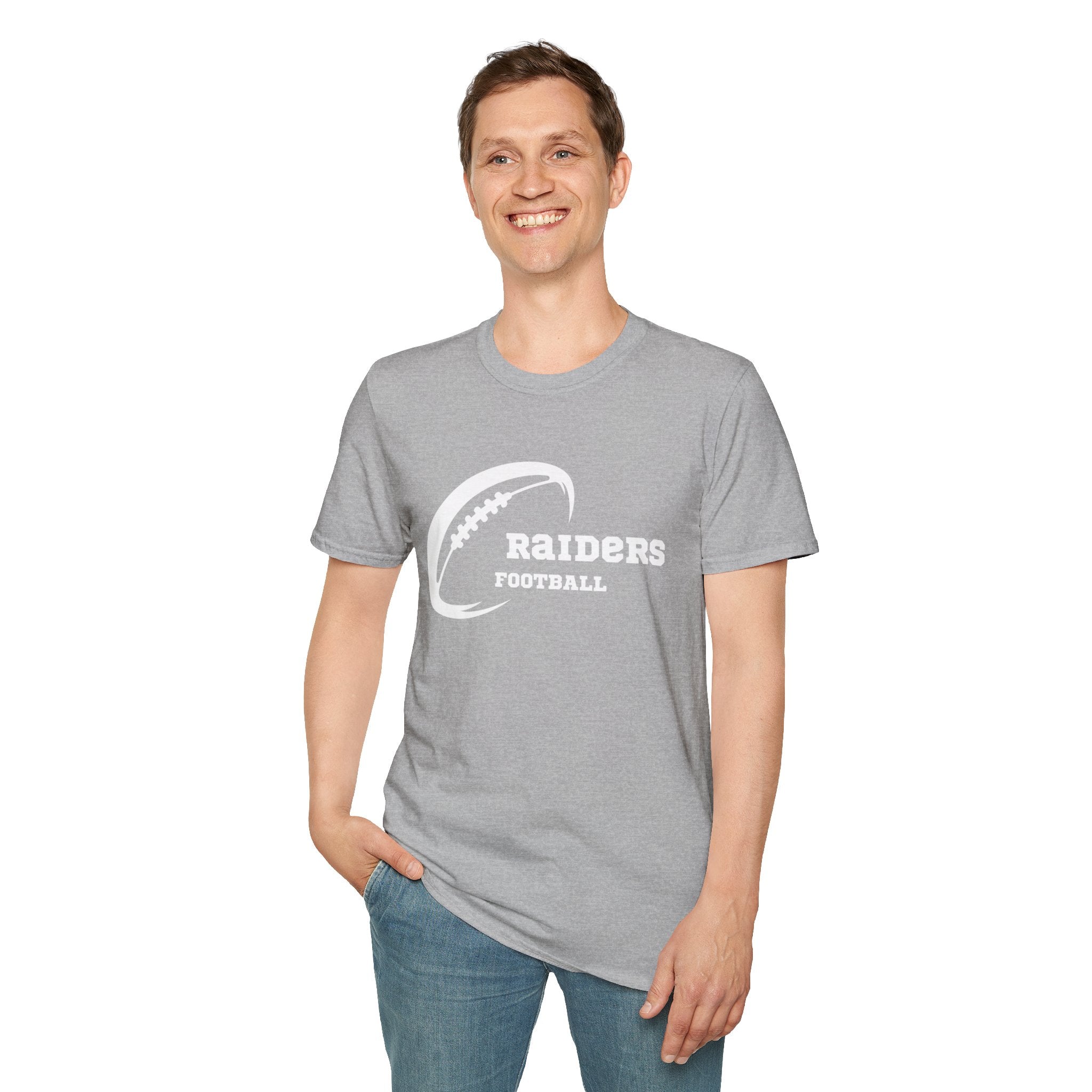 All White Raiders Fan Football Shirt, Unisex Softstyle T-Shirt, Football Fan Tee, Football Fan Gift, Sports Fan Apparel