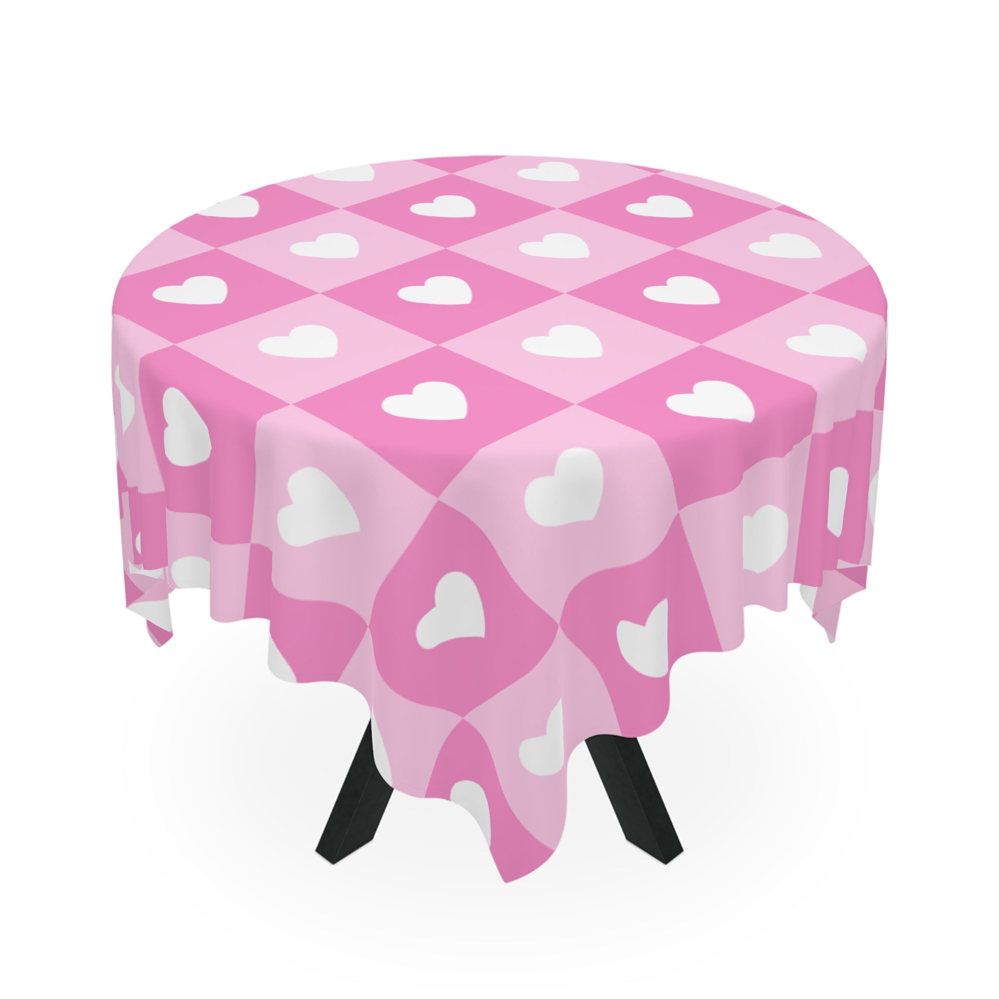 Pink Retro Checkerboard And Hearts Valentine's Day Tablecloth, Romantic Table Cover, Washable Tablecloth for Party, Picnic, Dinner Date Decor, Valentines Day