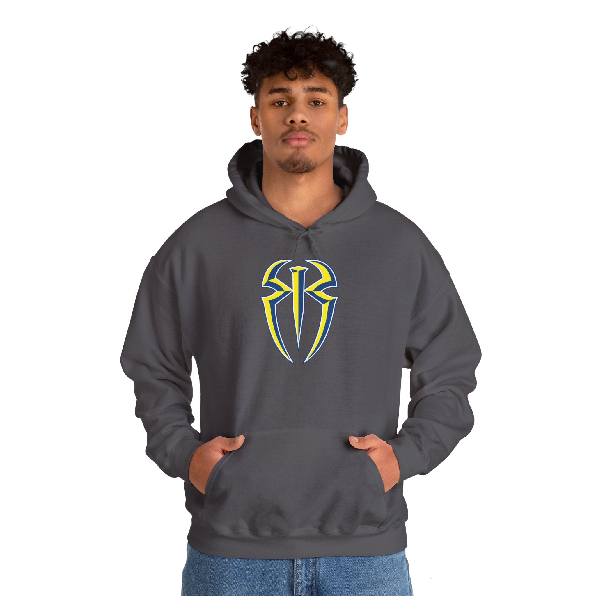 Roman Reigns White-Blue-Yellow Design Hoodies, Gift for Her - Gift for Him, Sports Fan Wrestling Unisex Hooded Sweatshirt, Casual Outwear