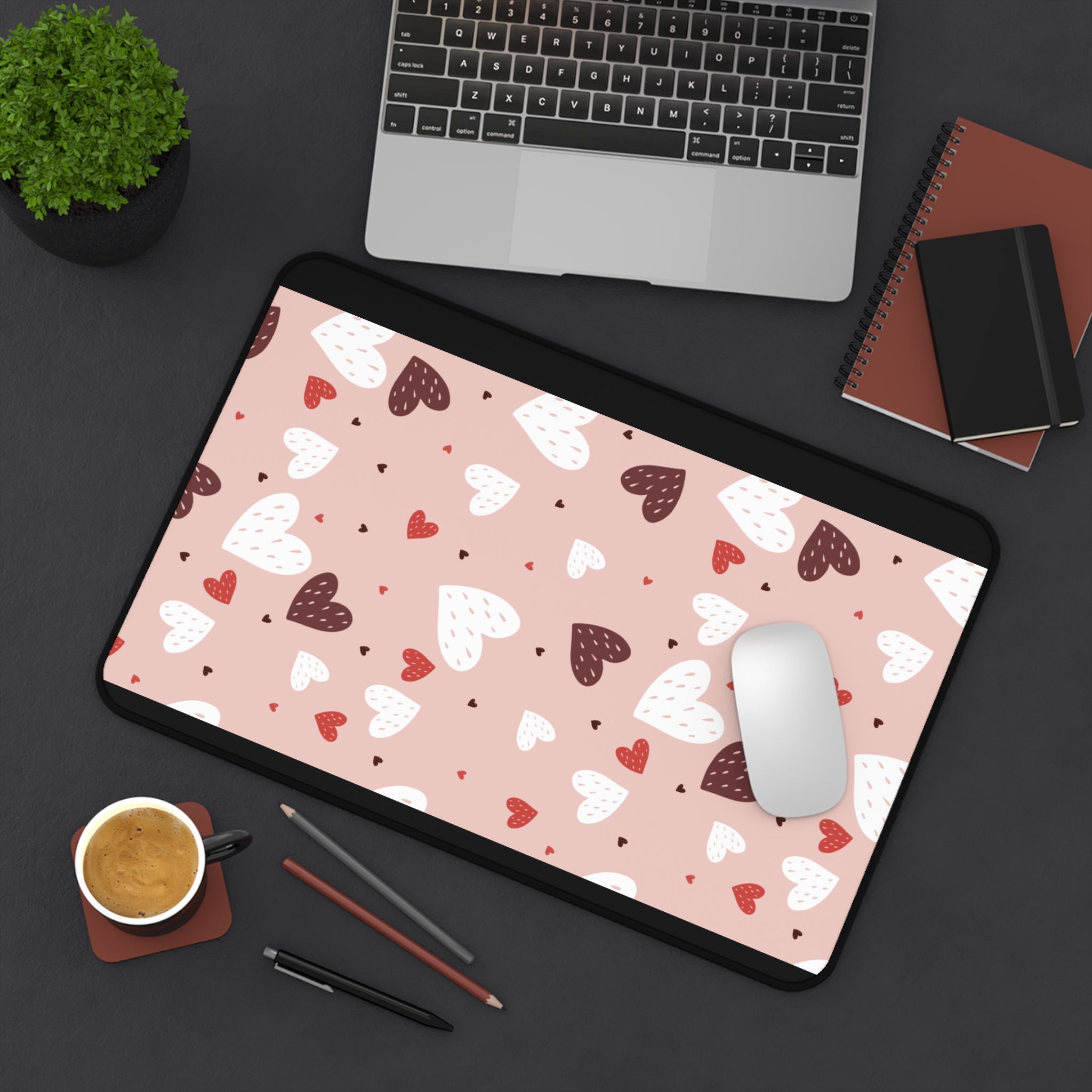 Colorful Hearts Valentines Gift, Mouse Pad, Desk Matt for Desktop, Cute Desk Pad Mat, XXL Large Mouse Pad for Desk, Anti-Slip Big Mousepad with Stitched Edges, Keyboard Pad Mouse Mat for Computer