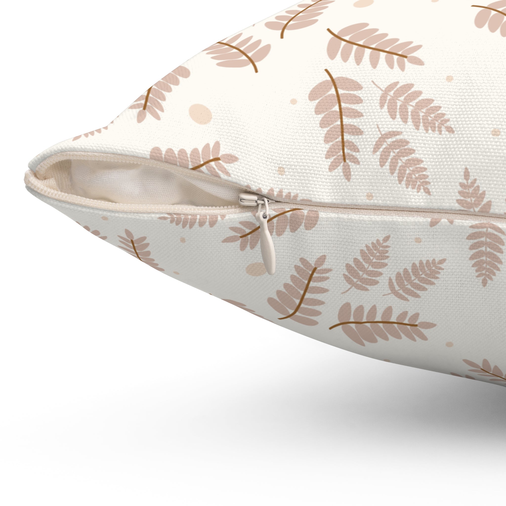 Beige and Brown Leaves Pattern Print Pillow Covers, Decorative Couch Sofa Accent Pillows, Living Room Spun Polyester Square Pillow