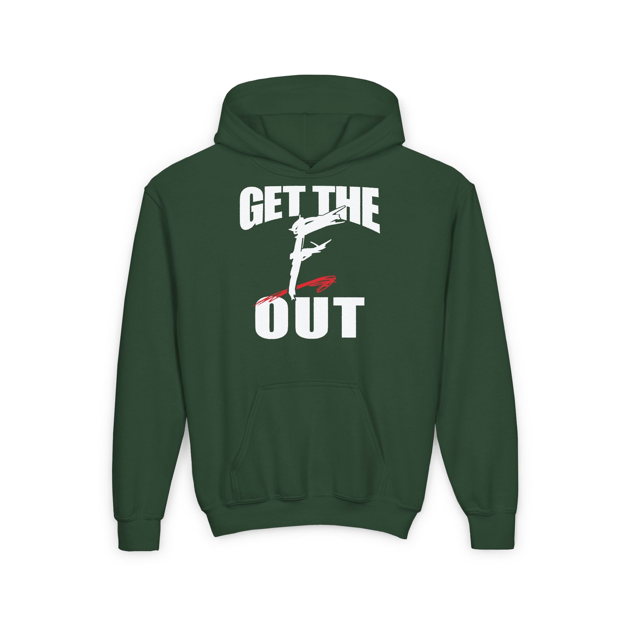 "Get The F Out" Graphic Design, Sports Fan Kids Hoodies - Youth Heavy Blend Hooded Sweatshirt, Unisex Wrestling Fan Hoodies, Gift for Her-Him, Casual Outwear