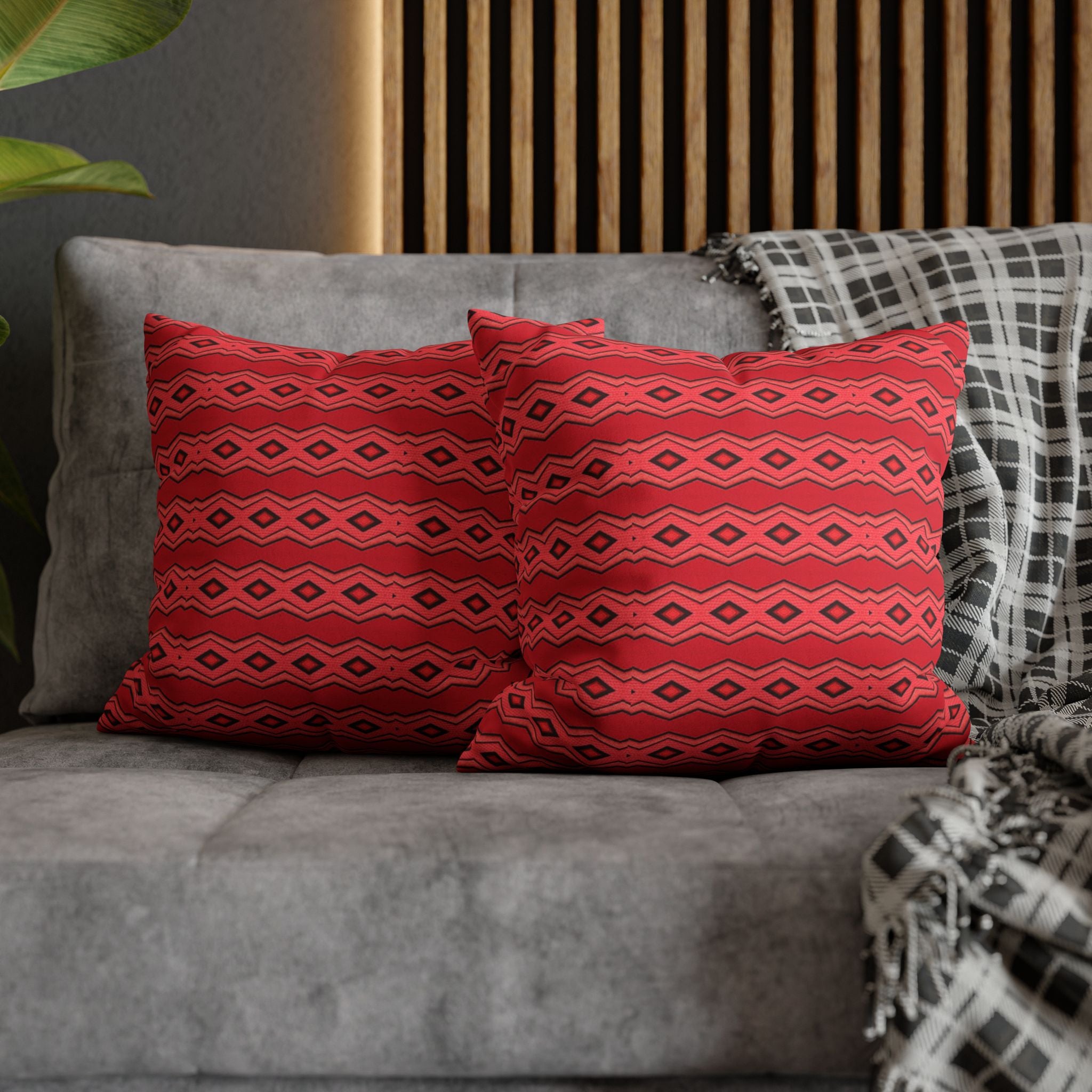 Square Pillowcase - Red Vintage Pattern - Decorative Pillows Cushion Covers for Couch Chair Bedroom Valentines Decorative, Faux Suede, Home Decor