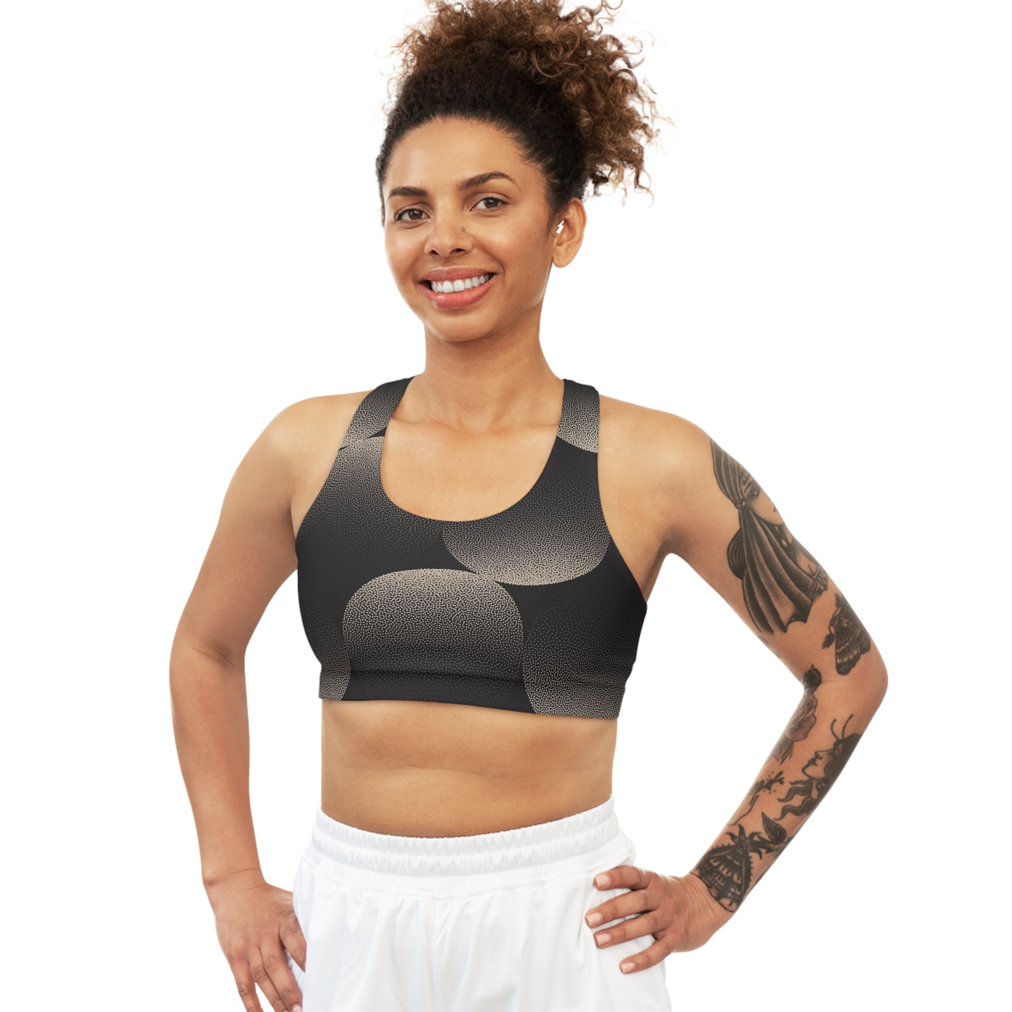 Black Seamless, Racerback Sports Bra for Women - High Impact Workout Crop Tank Top