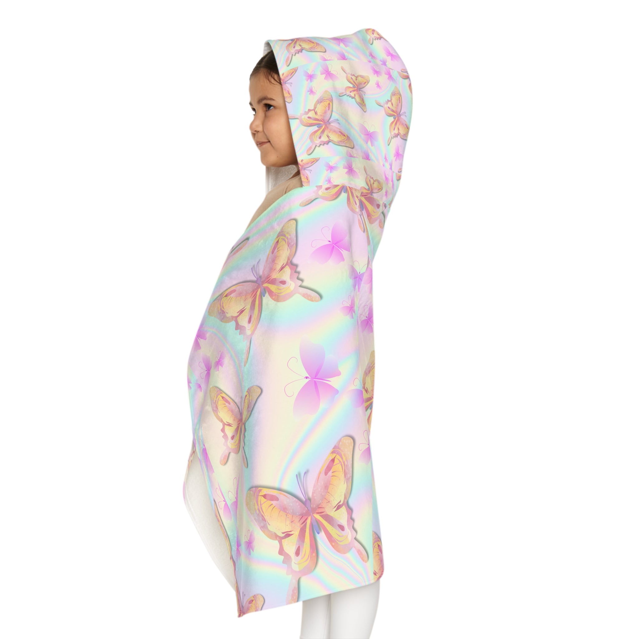 Pink and Purple Butterfly Design Hooded Towel, Cute Designs - Youth Hooded Towel