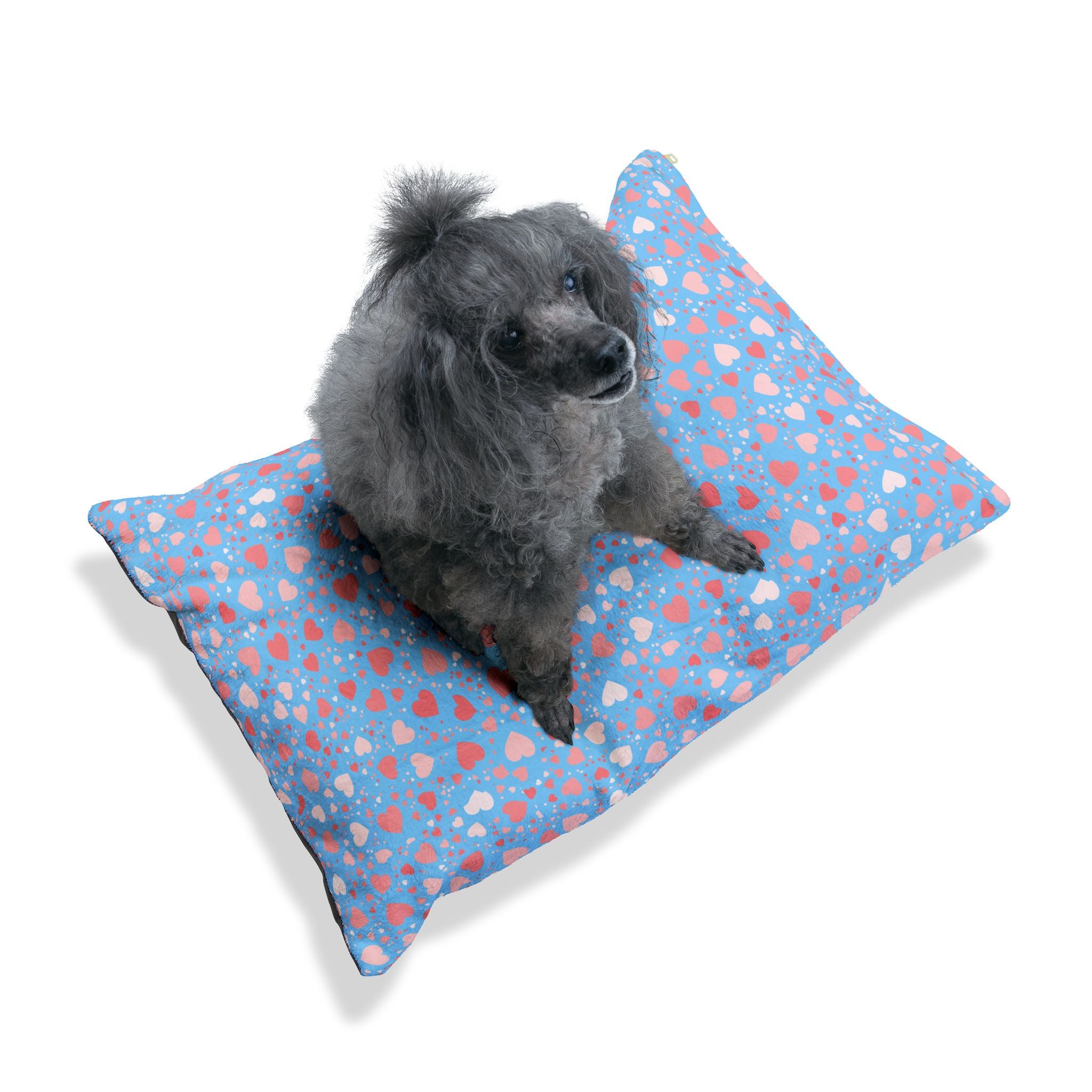 Blue & Pink Heart Pattern Pet Bed - Cat and Dog Bed, Anti-Anxiety Pet Bed, Calming Dog Bed for Puppy, Cozy Cat Bed, Fluffy Dog Beds, Washable Puppy Bed for Indoor Pets