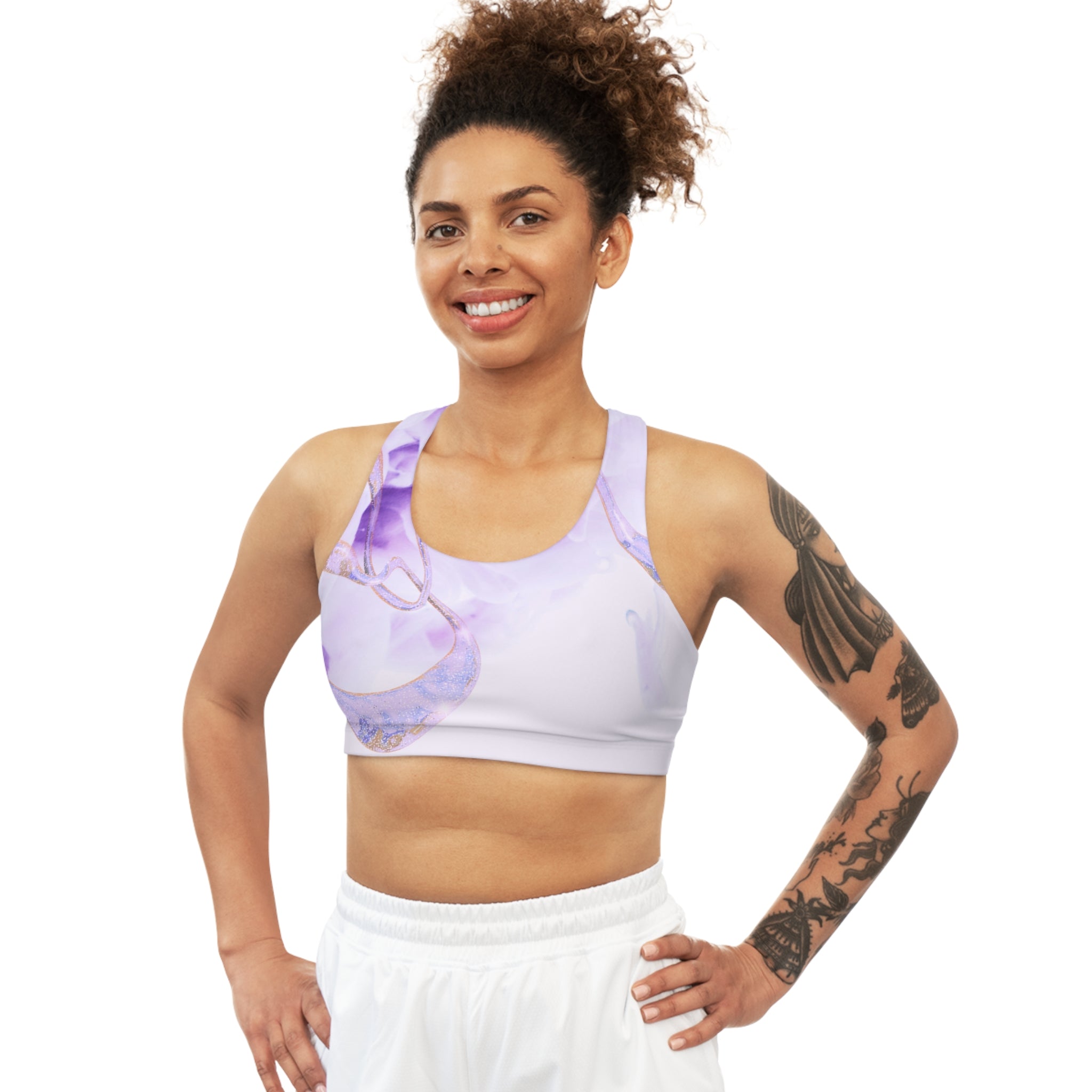 Purple Seamless, Racerback Sports Bra for Women - High Impact Workout Crop Tank Top