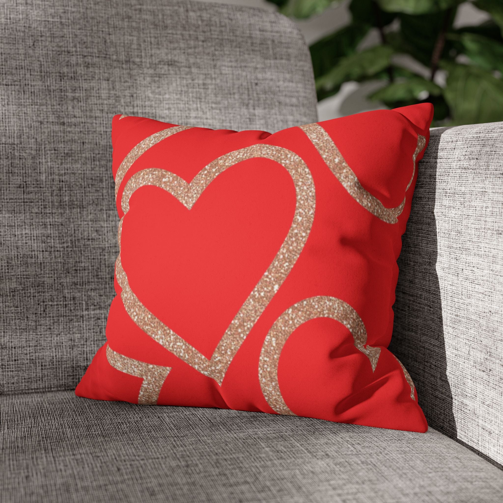 Square Pillowcase - Elegant Red Heart Love - Decorative Pillows Cushion Covers for Couch Chair Bedroom Valentines Decorative, Faux Suede, Home Decor