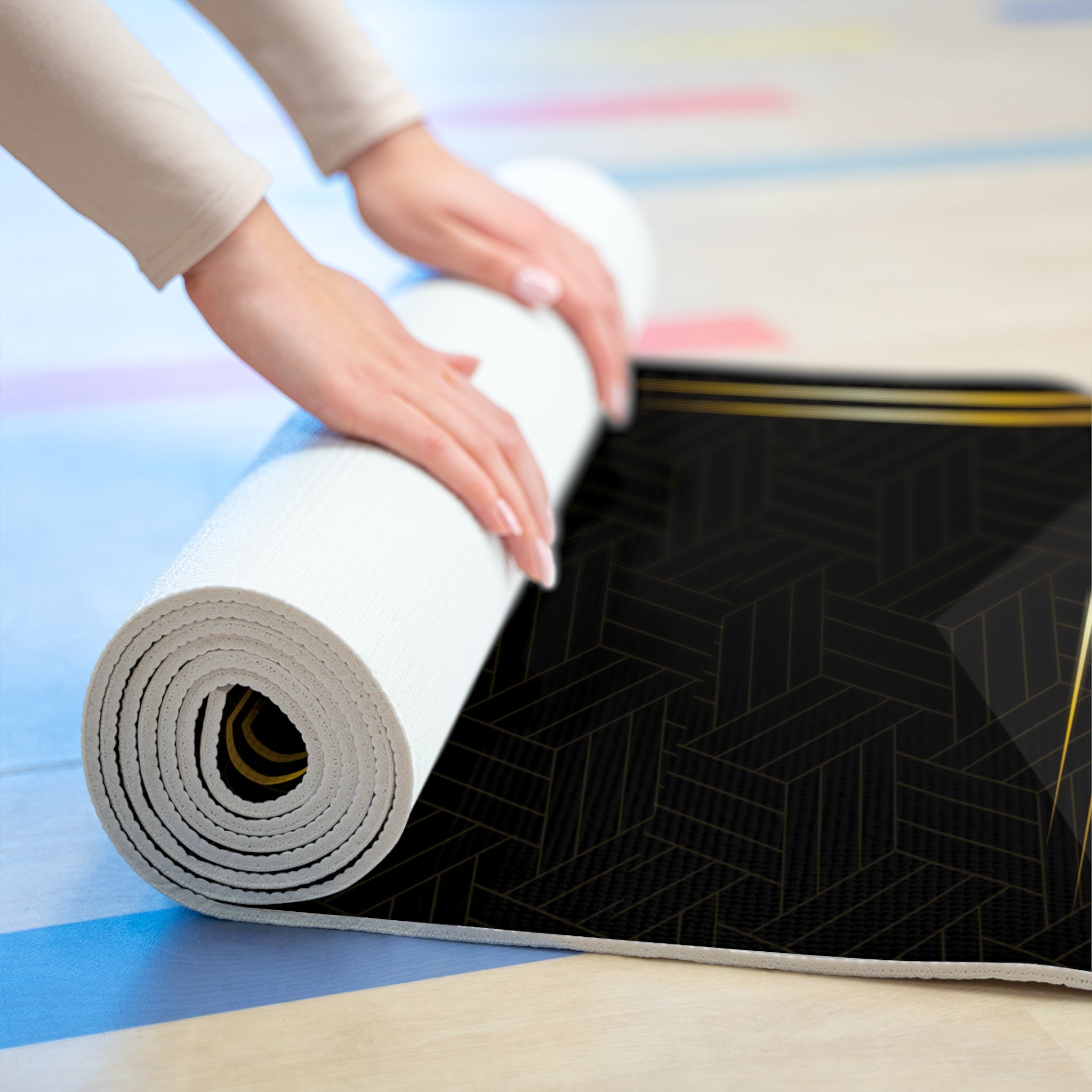 Black with Gold Foam Yoga Mat, Non Slip Workout Mat for Men Women, Thick Fitness Mat, Pilates Floor Mat, Exercise Yoga